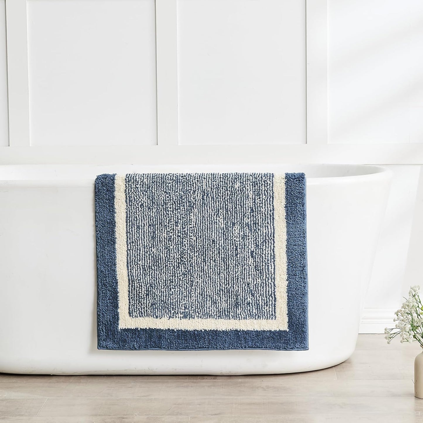 CozeCube Bath mats for Bathroom Non Slip, Fluffy Absorbent Microfiber Bath mat Washable, Aesthetic Bathroom Rugs, Small Navy Blue Bath mat, Navy Blue, 24" x 16"