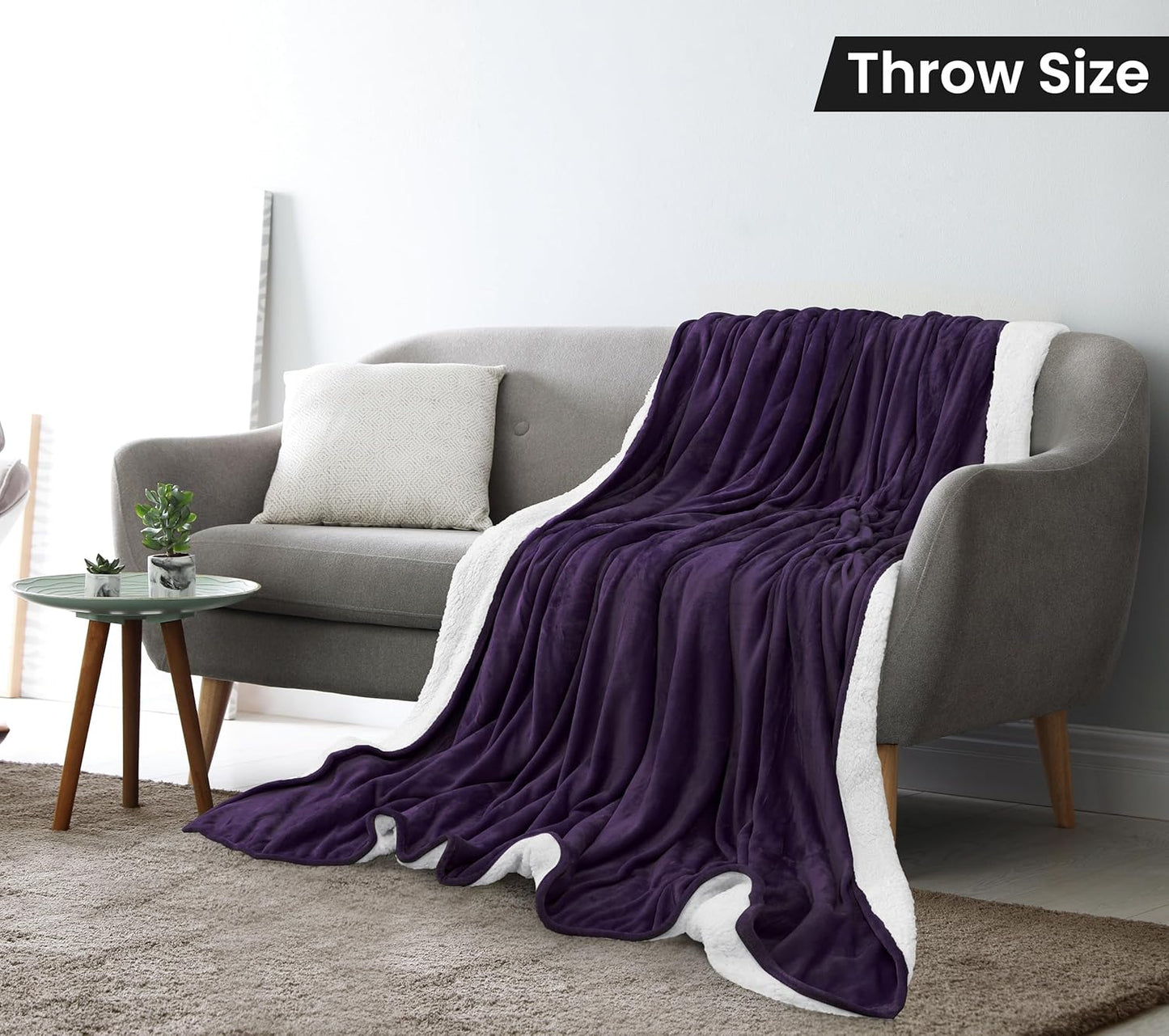 Utopia Bedding Sherpa Blanket Throw Size (Plum, 50x60 Inches) - Soft Lightweight Plush Fleece Reversible Blanket for Bed, Sofa, Couch, Camping and Travel
