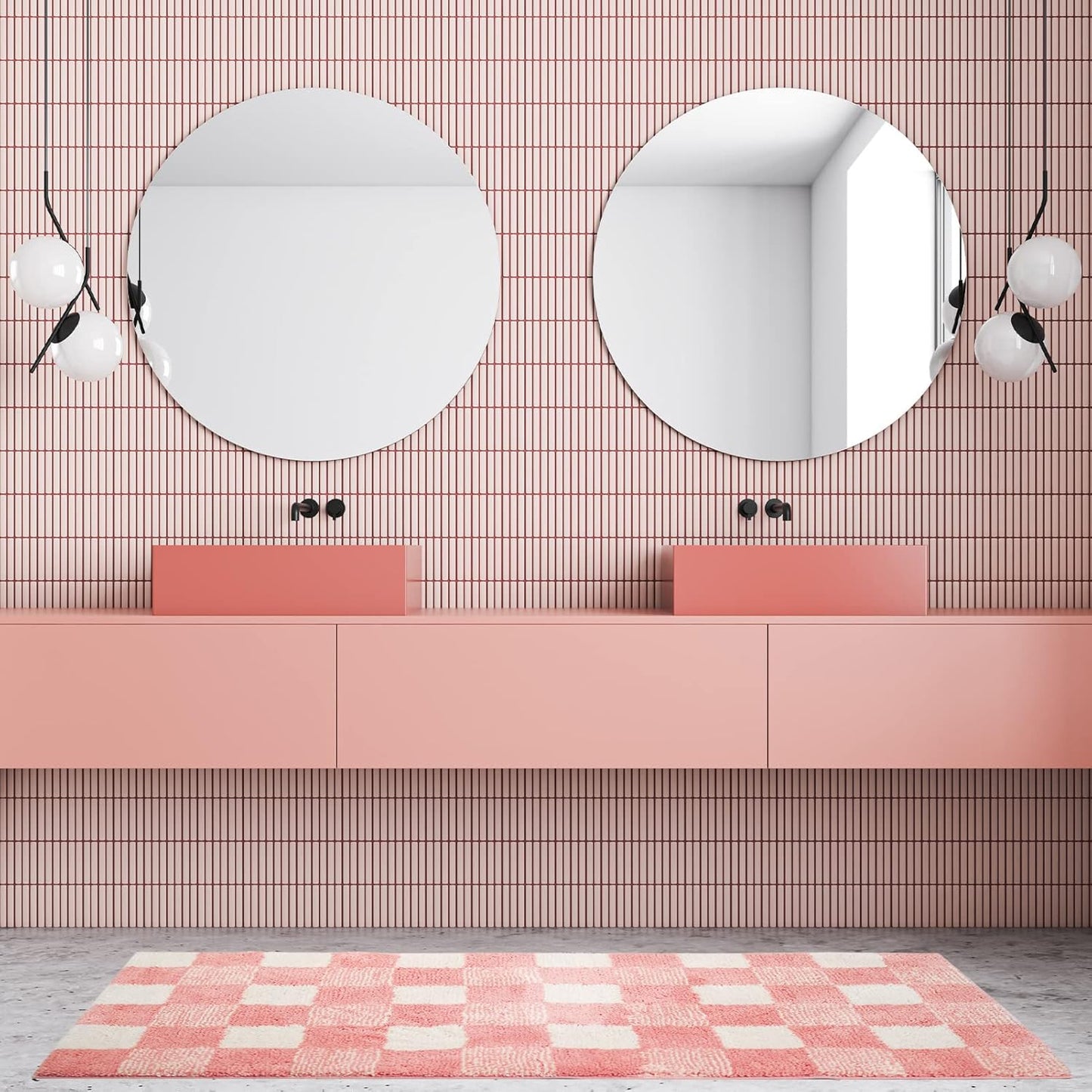 CozeCube Checkered Bath mats Non Slip, Plush Shaggy Bath Rugs for Bathroom Washable, Buffalo Plaid Bath mat, Pink Christmas Bathroom Rugs, Blossom Pink, 47" x 24"