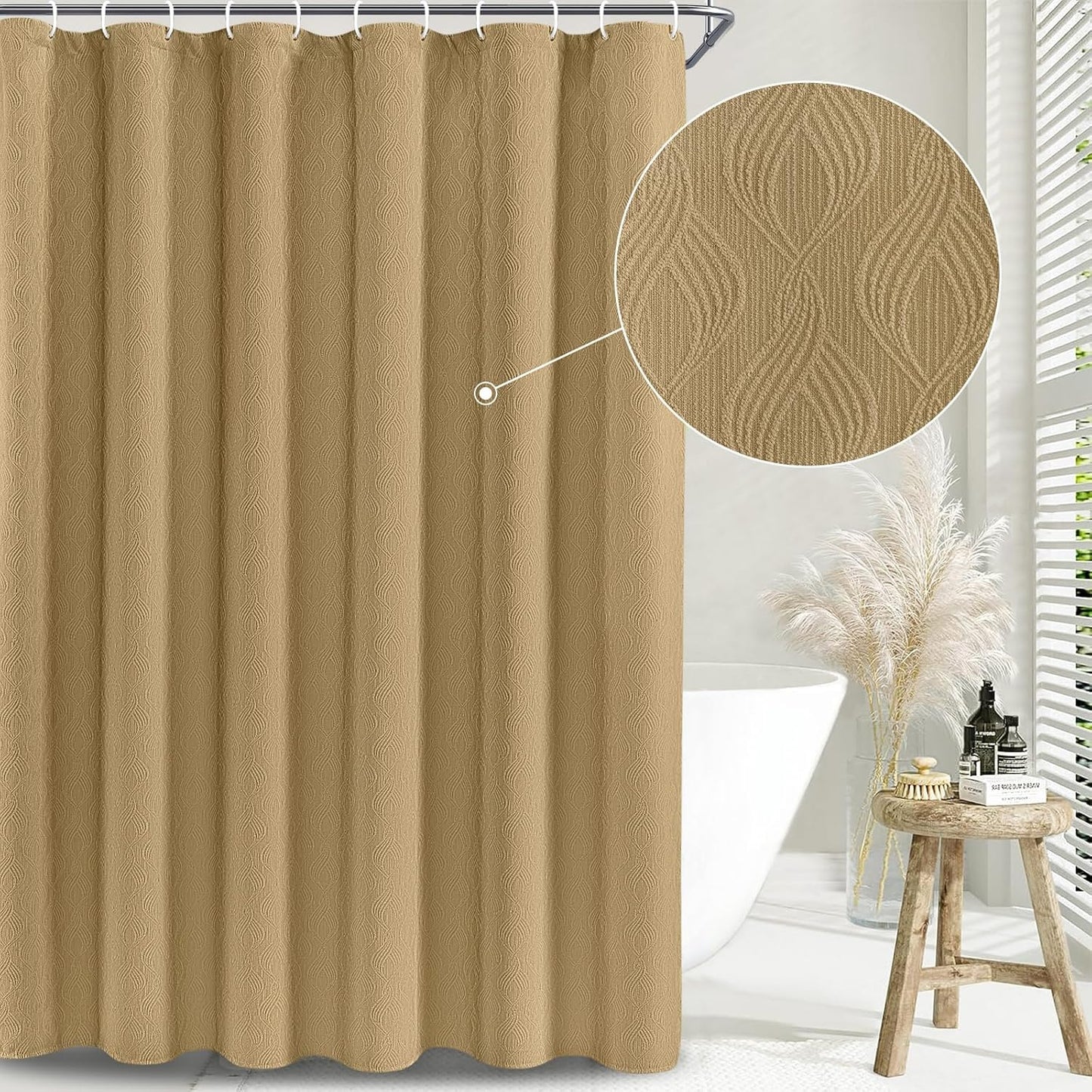 Awellife Modern Farmhouse Shower Curtains for Bathroom Fabric Brown Cotton Touch Bohemian Geometric 72" L X 72" W