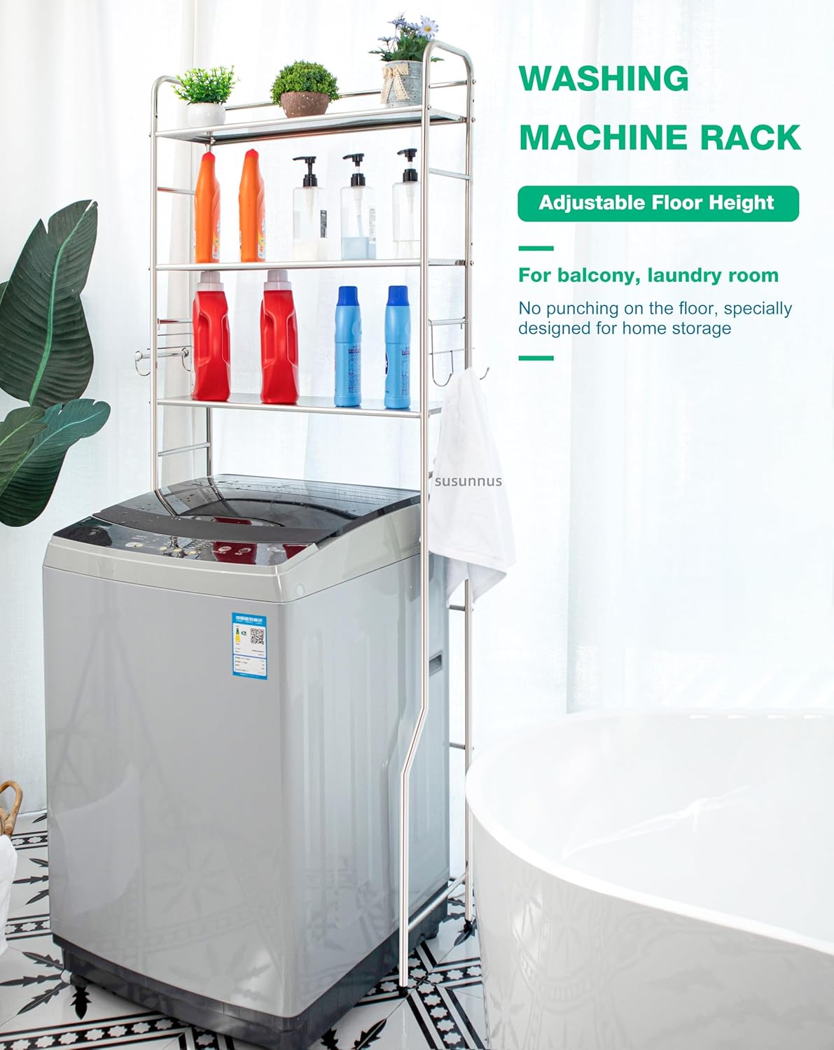susunnus Over The Toilet Storage 3 Tier M,Bathroom Shelves Over Toilet,Freestanding Space Saver with Toilet Paper Holder,Stainless Steel,Pragmatic,Sturdy,Waterproof,Silver