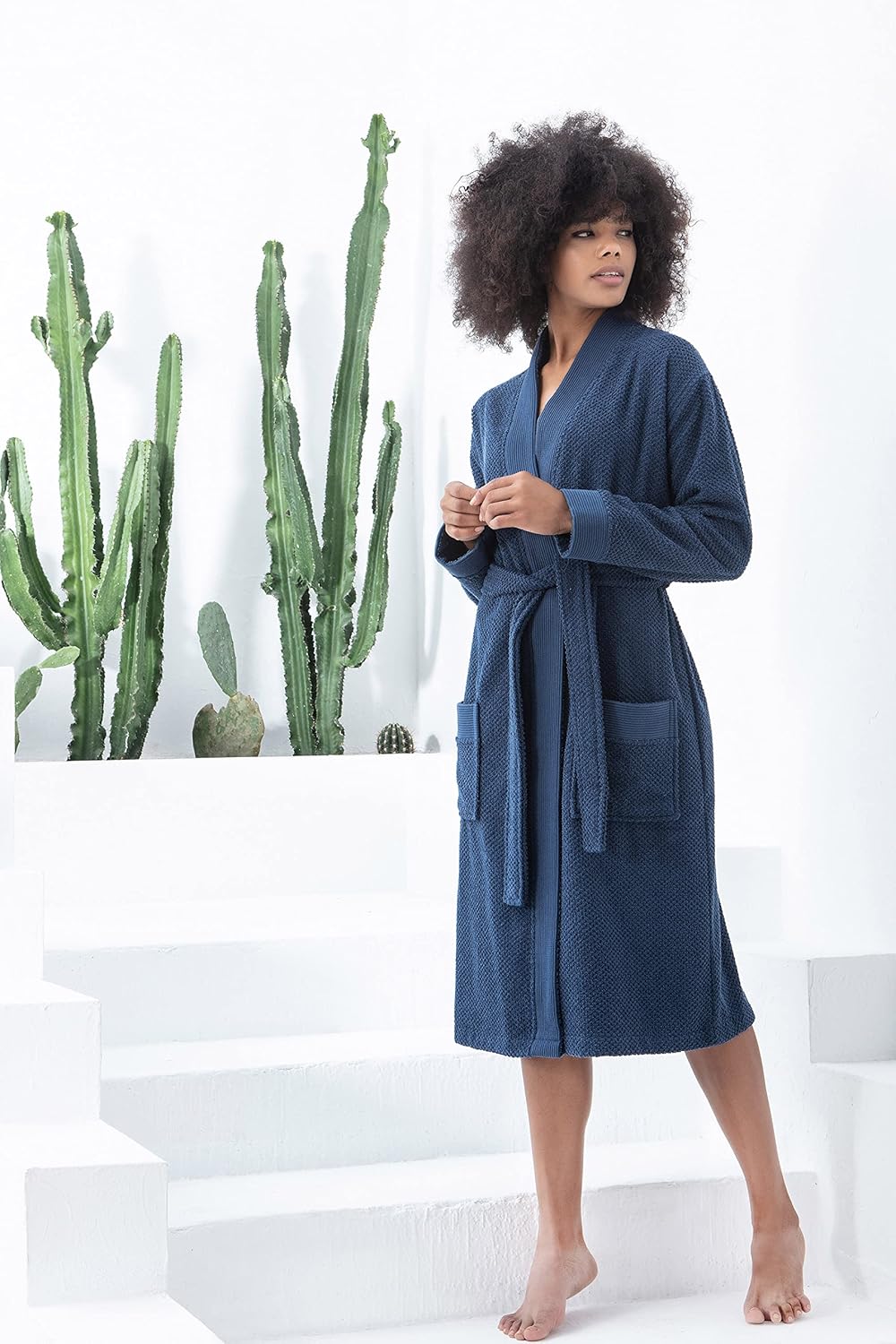 SEYANTE Organic Turkish Cotton Terry Hooded Kimono Bathrobe, Robe for Women
