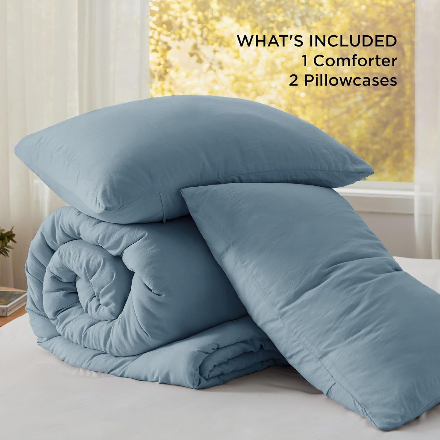 Bedsure Oversized King Size Comforter Set, Grayish Blue Soft Prewashed Bedding for All Seasons, 3 Pieces GentleSoft™ Bed Set, 1 Lightweight Comforter (120"x98") and 2 Pillowcases (20"x36")