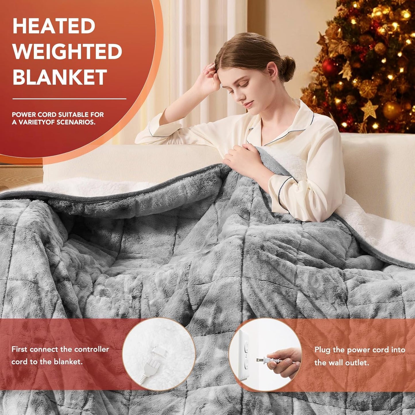 Homemate Heated Weighted Blanket for Adults - 50"x60" 10lbs Electric Throw Fast Heating Heavy Blanket 1/2/4/6/8 Hour Auto Off 10 Heat Levels Over-Heat Protection Luxury Faux Fur Sherpa