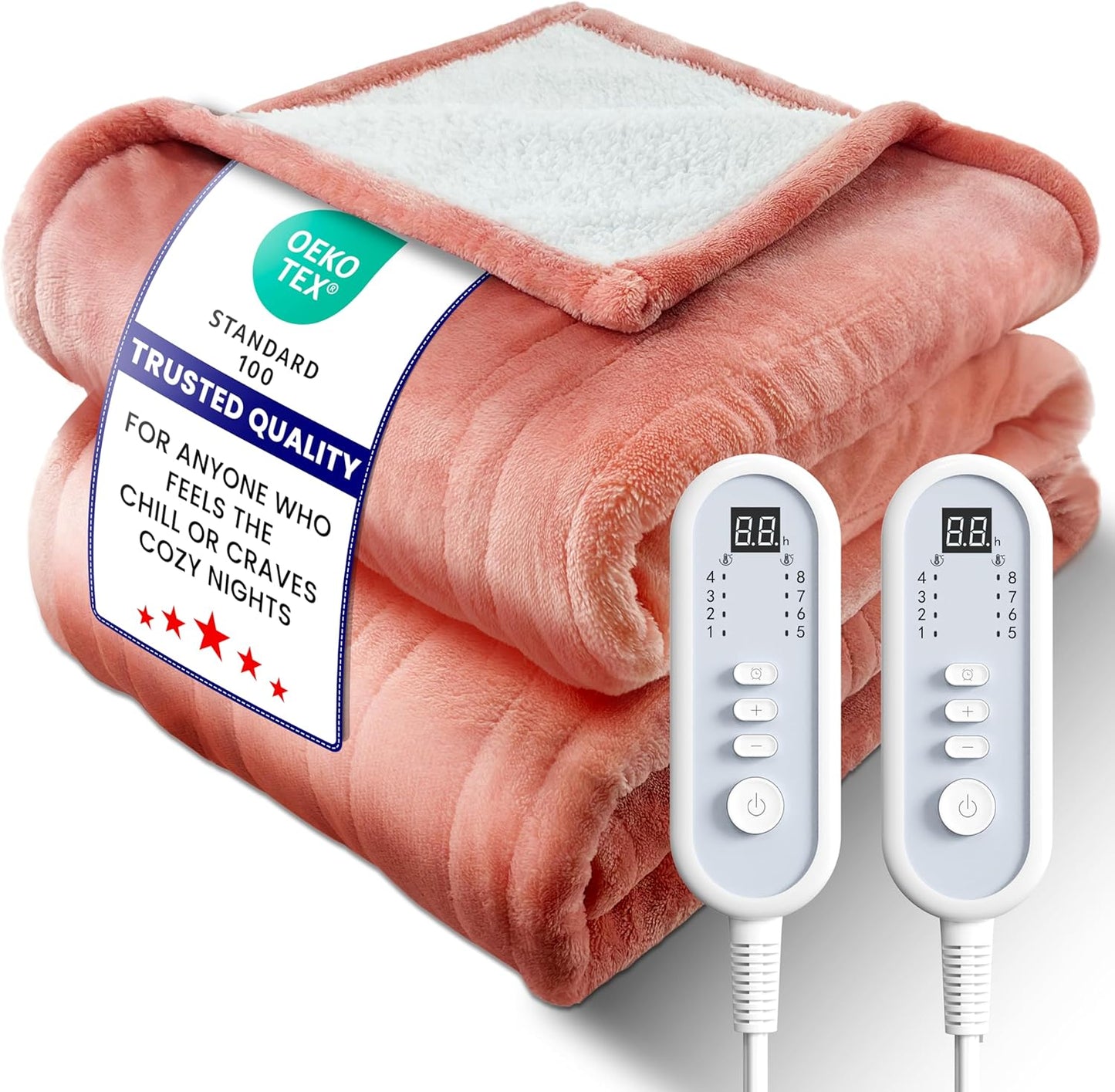 Electric Heated Blanket Queen, Ultra‑Cozy Premium Flannel & Sherpa, Even Heat Distribution & Stable Temp, 1–10H Auto‑Off, 8 Temps (86–125.6°F), Overheat Protection, Ideal Gifts for Grandma