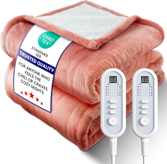 Electric Heated Blanket Queen, Ultra‑Cozy Premium Flannel & Sherpa, Even Heat Distribution & Stable Temp, 1–10H Auto‑Off, 8 Temps (86–125.6°F), Overheat Protection, Ideal Gifts for Grandma