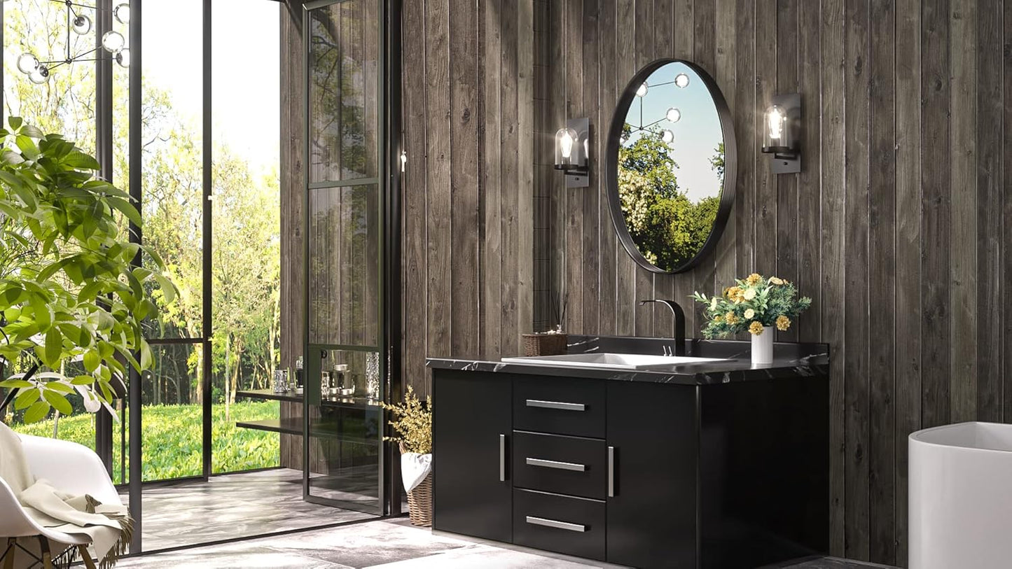TETOTE Black Oval Mirror for Bathroom, 22 x 30 Matte Black Framed Oval Wall Mirror for Vanity, Modern Decorative Shatterproof Mirrors for Entryway, Living Room, Bedroom