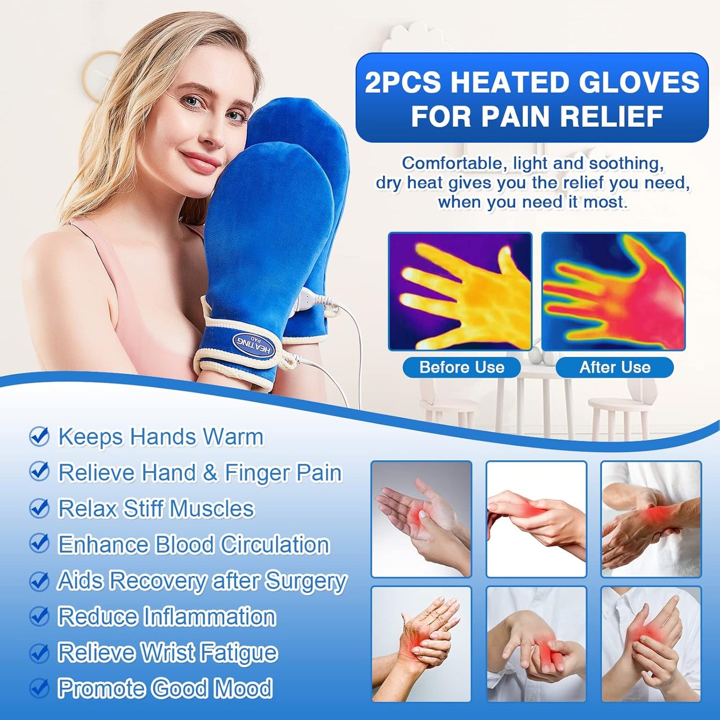 JOBYNA Heating Pad for Hands & Wrists, 2 PCS Hand Heated Mittens for Carpal Tunnel Relief, Arthritis Hands, Trigger Finger, Heated Gloves with 30/60/90min Timer, 86-158℉ Adjustable Temperature