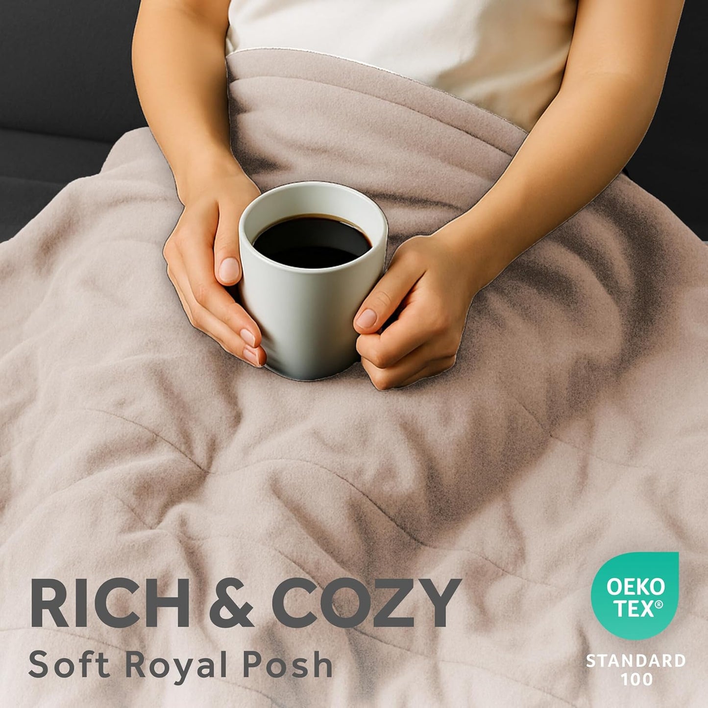 Sunbeam Royal Posh Velvet Heated Electric Blanket Queen Size, 90" x 84", 12 Heat Settings, 12-Hour Selectable Auto Shut-Off, Fast Heating, Machine Washable, Warm and Cozy, Champagne
