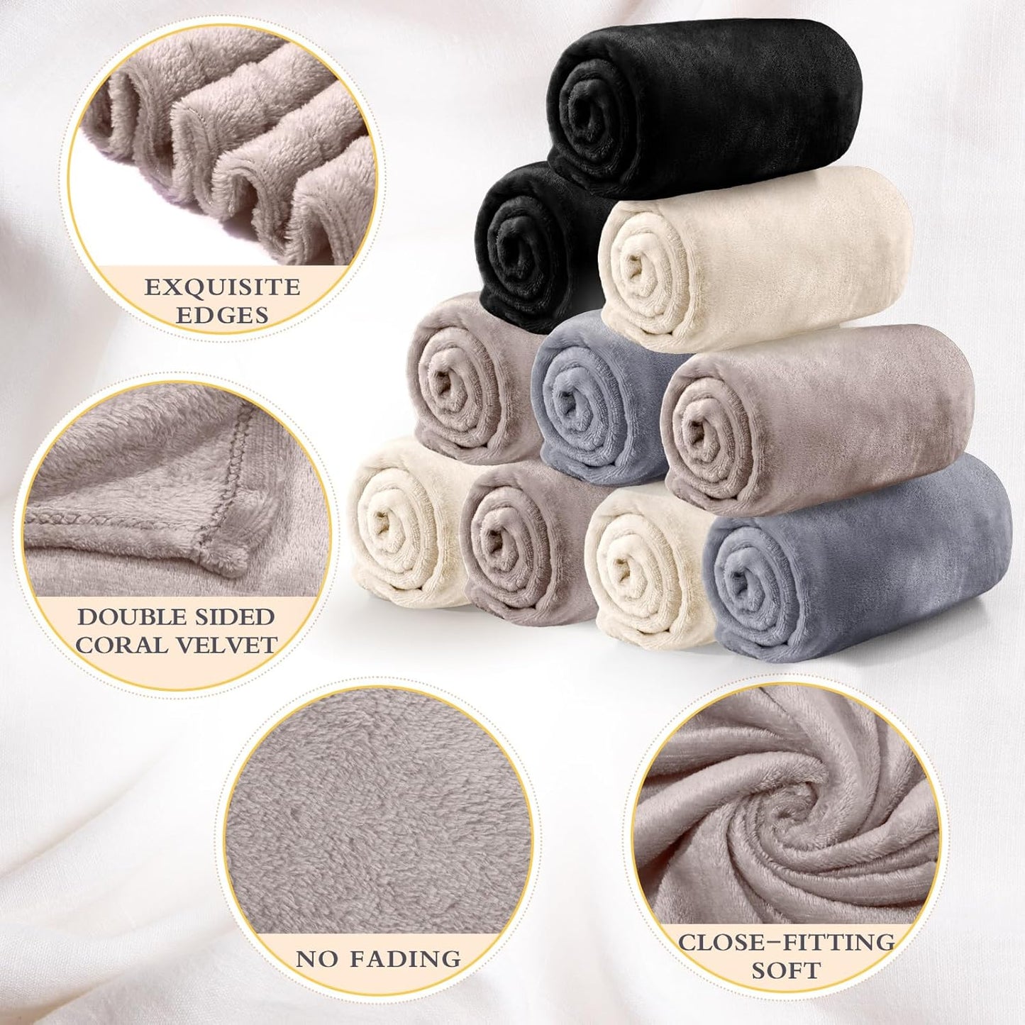 Tinideya 12 Pcs Flannel Fleece Throw Blanket Bulk 50 x 60 Inch Soft Fleece Blanket Warm Throw Blanket Coral Blankets for Couch Sofa Home Wedding Gifts Season (Classic)