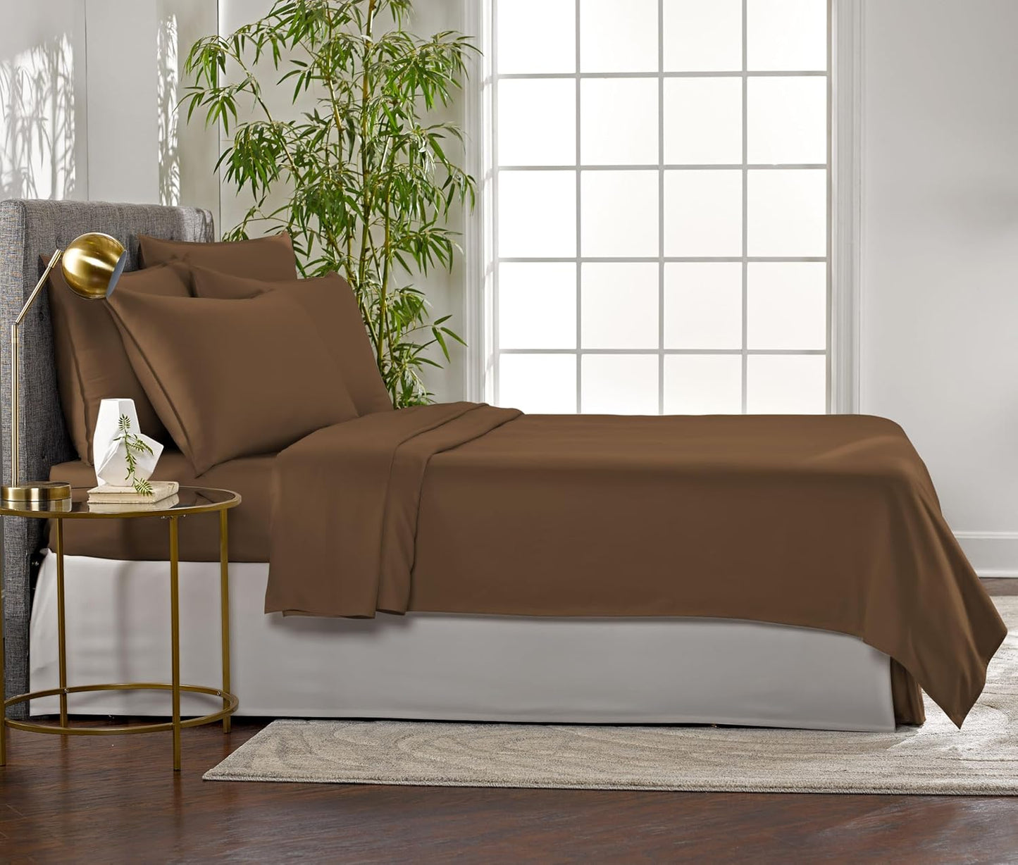 Full Sheets by Pure Bamboo, Genuine 100% Organic Viscose Derived from Bamboo Bed Sheet Set, Luxuriously Soft & Cooling, Double Stitching, Lifetime Quality Promise (Full, Coconut Husk)
