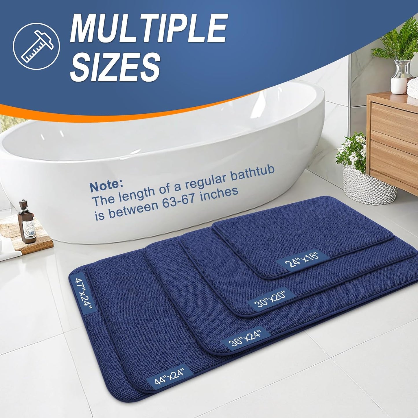 OLANLY Thick Memory Foam Bath Mat Rug 30x20, Extra Soft Absorbent Bathroom Rug, Quick Dry Bath Mats, Non-Slip, Machine Washable Carpet, Tub and Shower, Home Decor Accessories, Twilight Sapphire