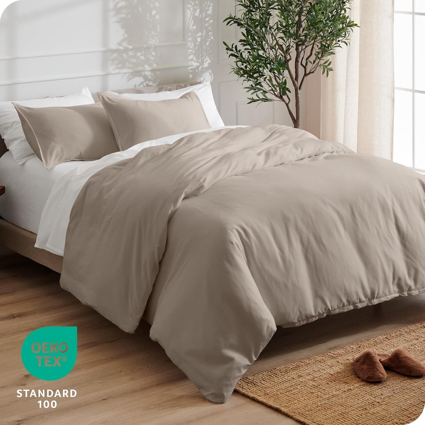 Bare Home Bedding Duvet Cover Queen Size - Premium 1800 Super Soft Collection - Lightweight, Cooling - Soft Breathable Bedding Duvet Cover (Queen, Khaki)