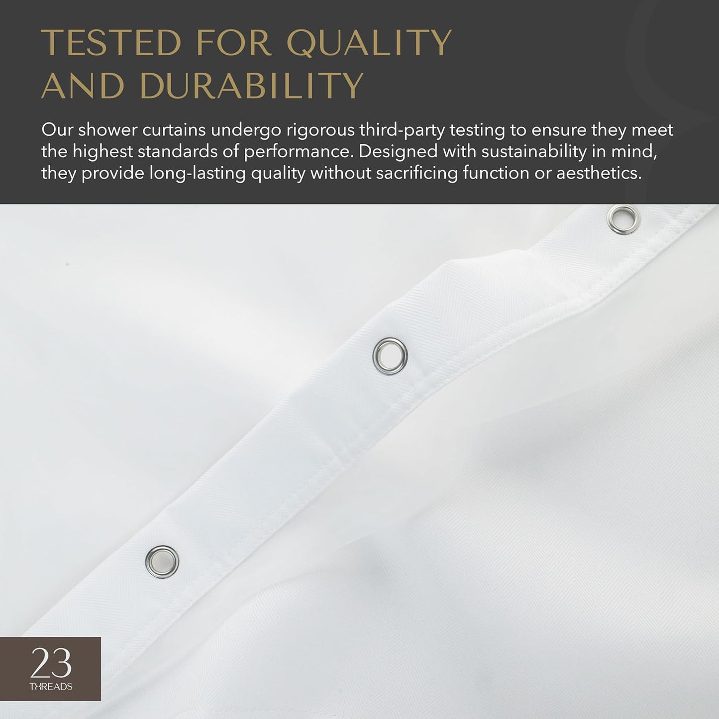 23 THREADS Fabric Shower Curtain for Bathroom, Water Resistant, Made from Sustainable Yarns, White, Herringbone Weave, with Window