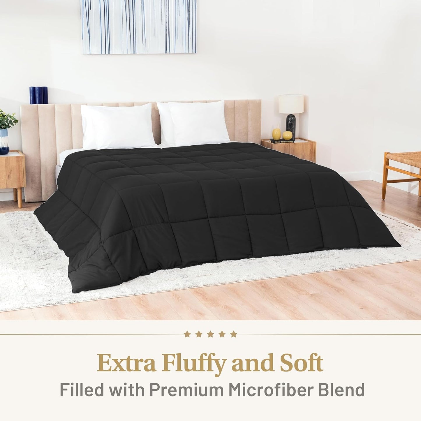 The Ultimate Luxury Fluffy Down Alternative Comforter - Plush Premium Duvet Insert, Thick All Season Breathable Hotel Collection Puffy - Queen Black