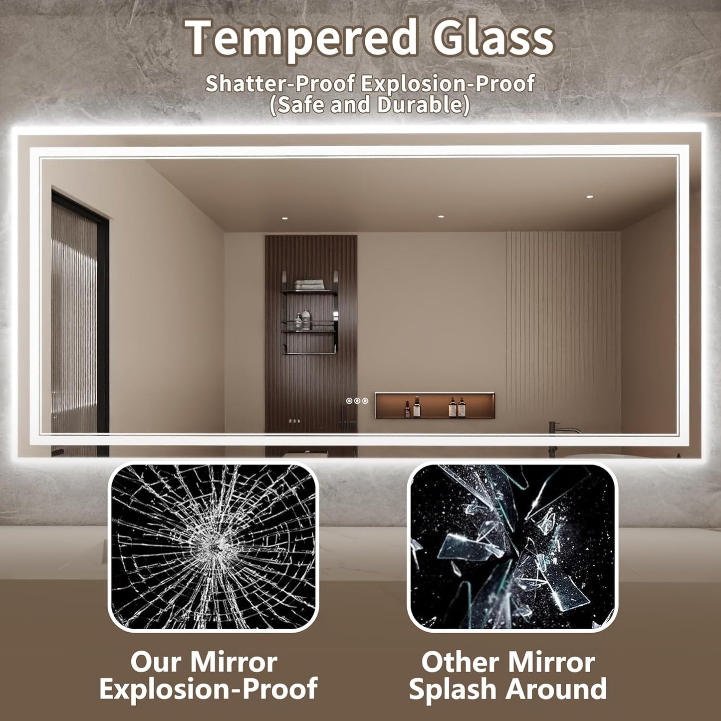 Bathroom Mirror with Lights 40"X84" with Front Light and Backlit, Tempered Glass, Wall Mount Horizontal/Vertical, Stepless Dimmable, 3 Colors, Anti Fog, Bathroom Memory LED Mirror
