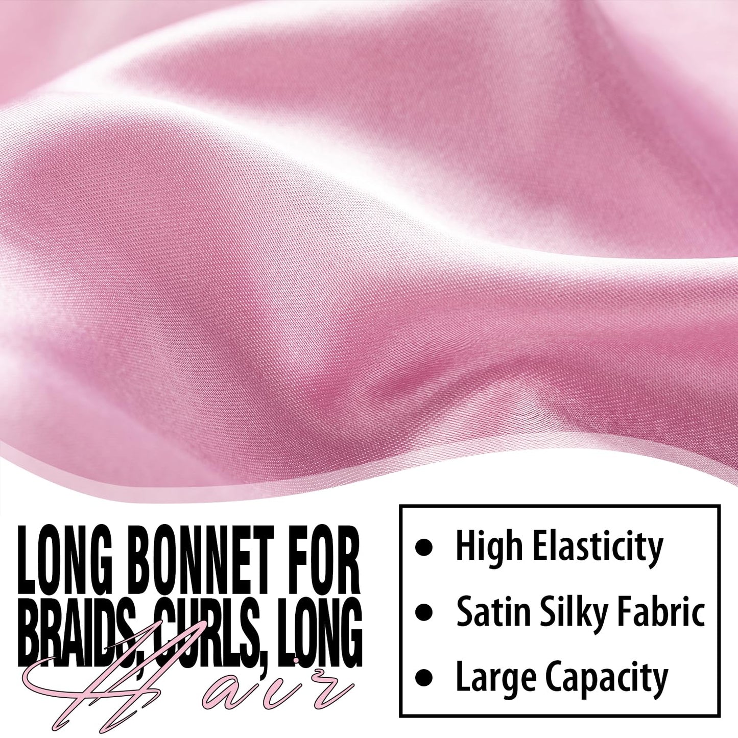2Pcs Bonnets for Women Sleeping Braid Bonnet, Large Long Satin Silk Bonnet for Braids, Black Women Braid Bonnets with Stretchy Tie Band for Sleeping Extra Long (Pink &Black Pattern)