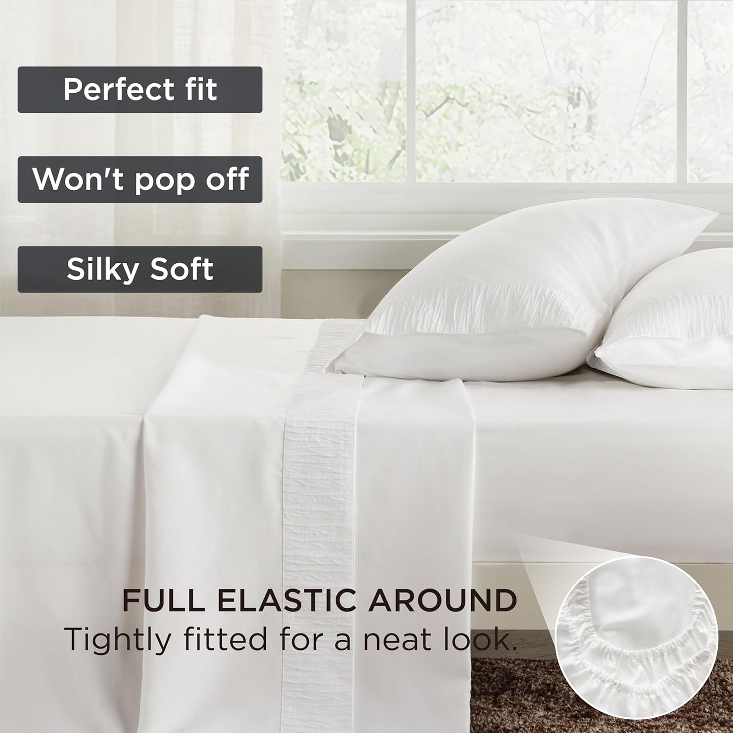 Bedsure Queen Sheet Set - 4 Pieces Soft Queen Size Sheets - Breathable & Cooling - Hotel Luxury - Easy Care Polyester Microfiber Bedding for Women, Men, White