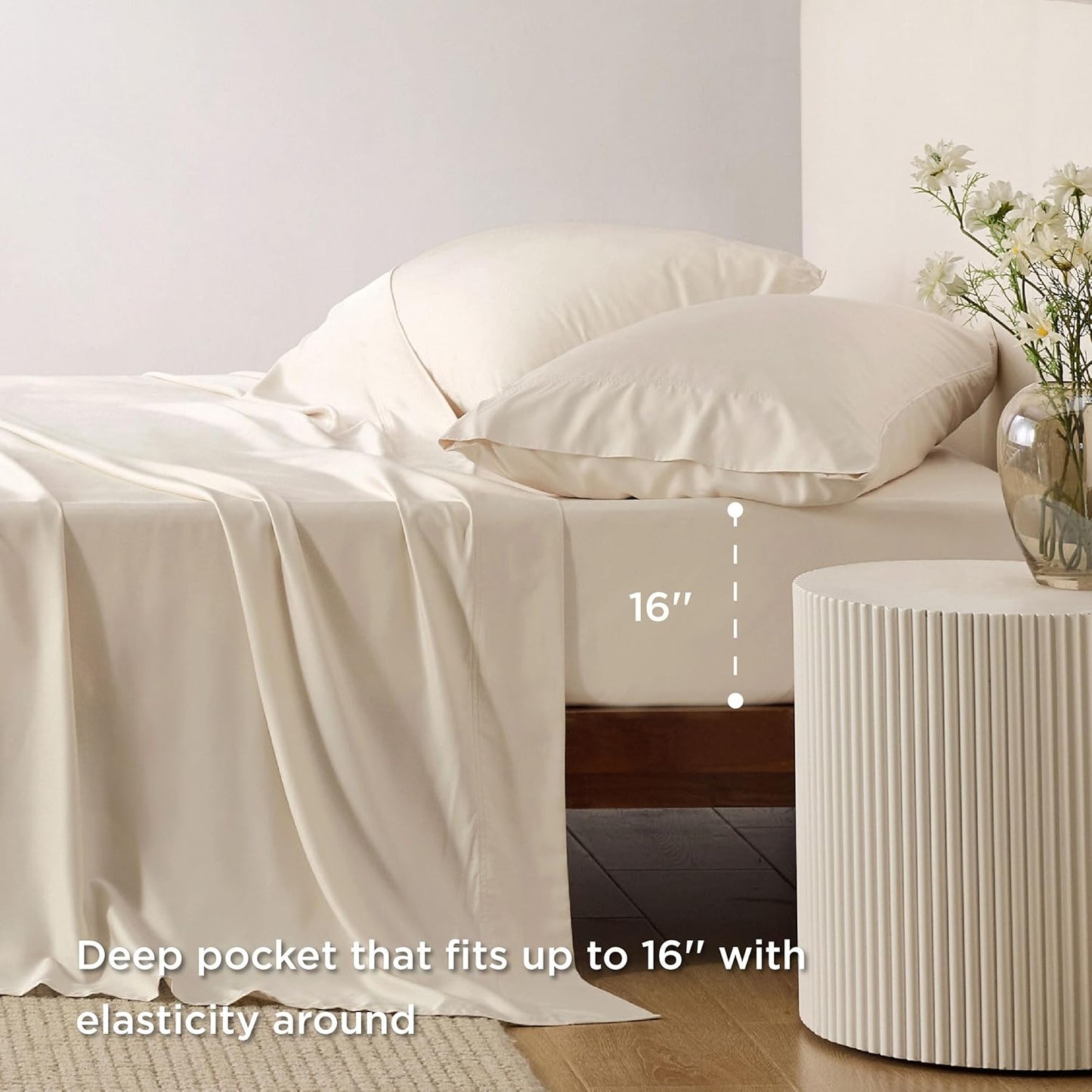 Bedsure Full Size Bed Sheets, Cooling Sheets, Rayon Derived from Bamboo, Breathable & Soft, Deep Pocket Up to 16 Inches, Hotel Luxury Silky Bedding for Hot Sleepers, Light Beige