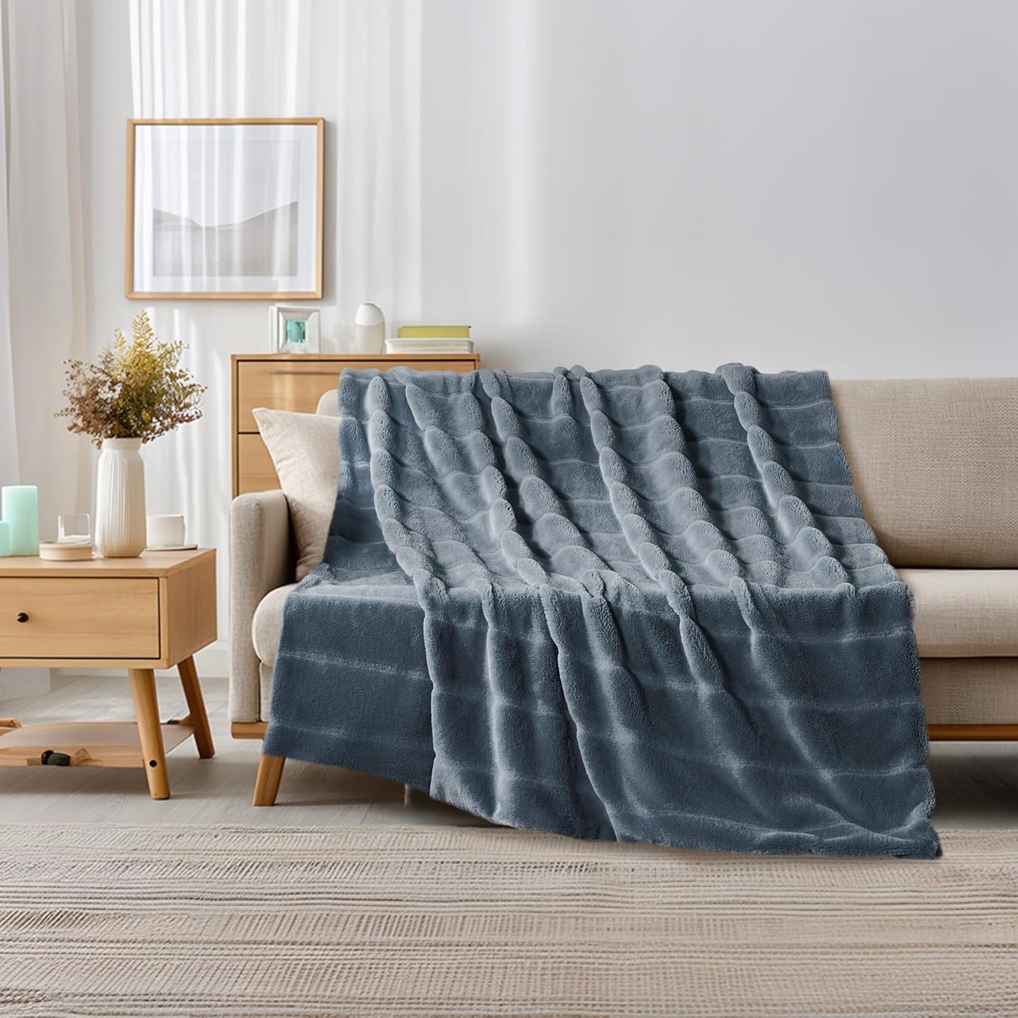 ALPHA HOME Luxury Faux Rabbit Fur Throw Blanket for Couch Bed, Cozy Gifts for Women Christmas, Ideal for Home Decor and Chilly Nights