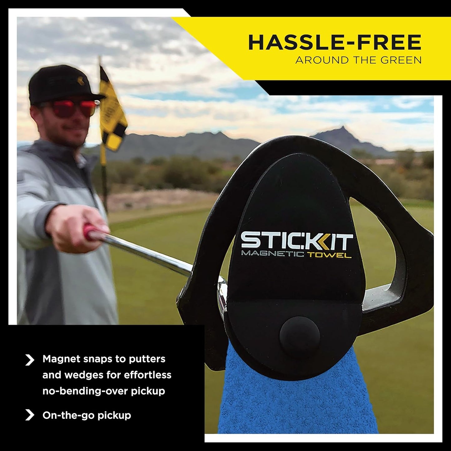 STICKIT Magnetic Golf Towel, Royal Blue, Premium 29" Microfiber with Deep Waffle Pockets, Industrial Strength Magnet Holds Secure to Golf Carts & Clubs, Ultra-Absorbent, Fast-Drying, Easy-Clean Design