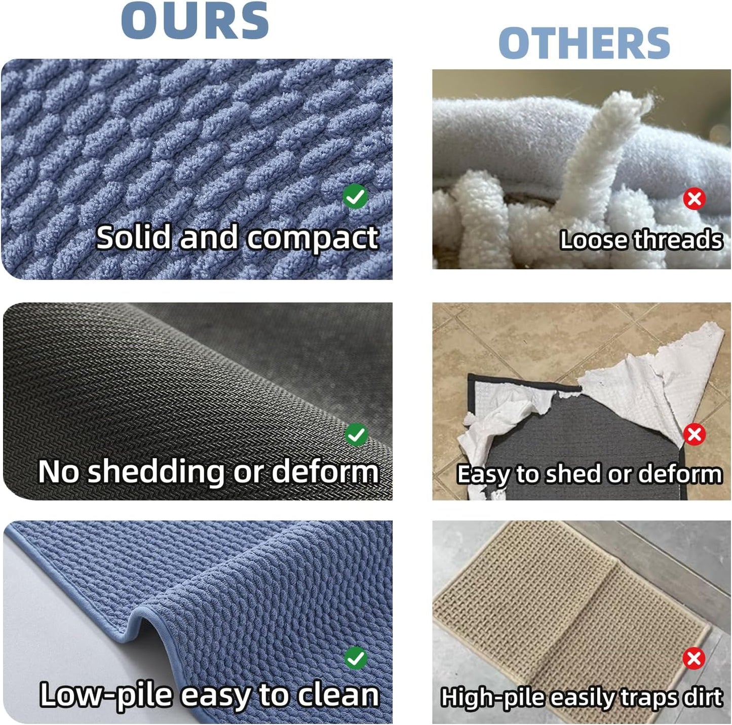 Bathroom Runner Rug, Long Bath Mat Washable Thin Quick Dry Low Pile Bathroom Runner Rugs 24 x 60 Non Slip, Denim Blue 24"x60"
