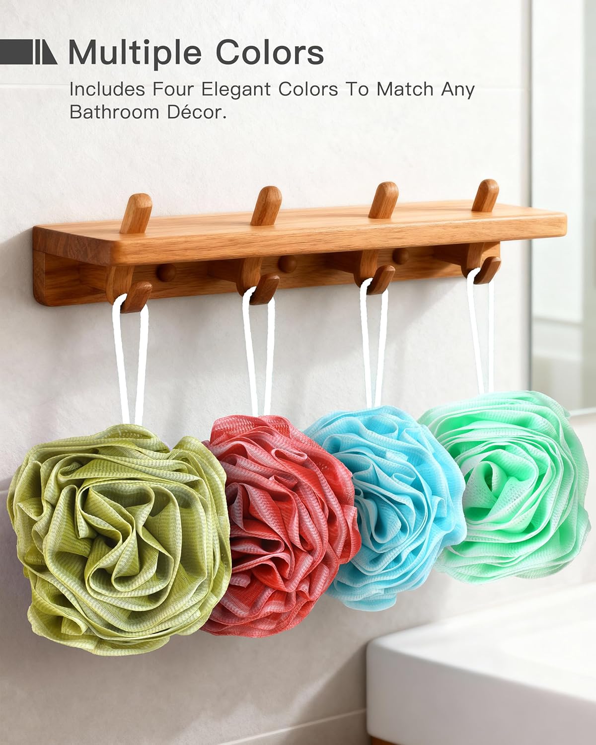 Large Bath Sponge Pouf 70g, 6.3 Inch Exfoliating Shower Loofah, Soft Durable PE Mesh with Reinforced Knotting, Rich Lather Body Wash Scrubber, 4-Pack Elegant Colors Gift Set（C-4Pcak）