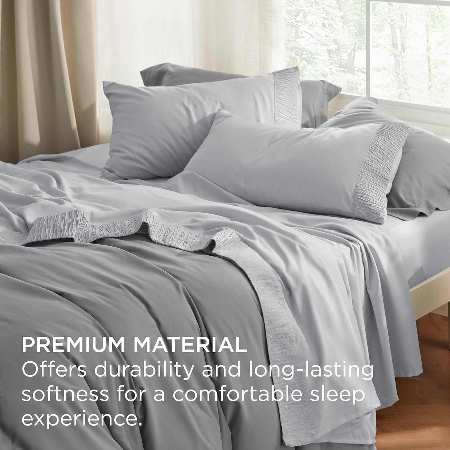 Bedsure King Size Sheets Set - 4 Pieces Soft King Sheets - Breathable & Cooling - Hotel Luxury - Easy Care Polyester Microfiber Bedding for Women, Men, Light Grey