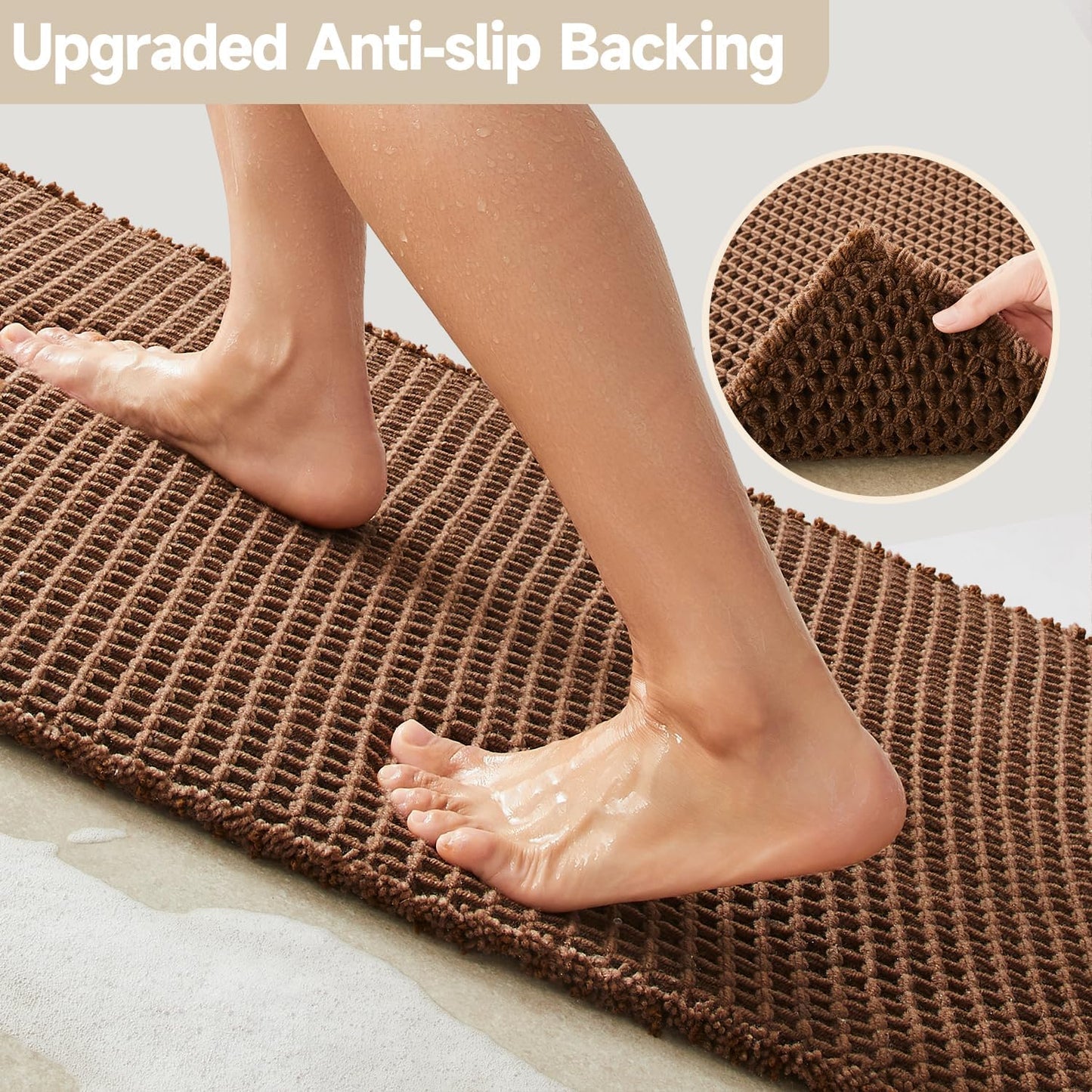 Waffle Runner Rug Bathroom, Long Boho Bathroom Rugs Non Slip Washable Super Absorbent Quick Dry Farmhouse Bath Decor, 72"x24" Mocha