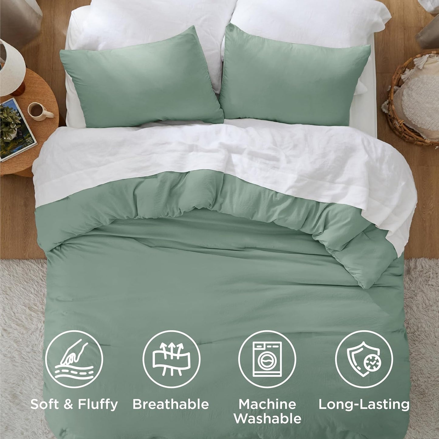 Bedsure King Size Comforter Set, Sage Green Soft Prewashed Bedding for All Seasons, 3 Pieces GentleSoft™ Warm Down Alternative Bed Set, 1 Lightweight Comforter (104"x90") and 2 Pillowcases (20"x36")