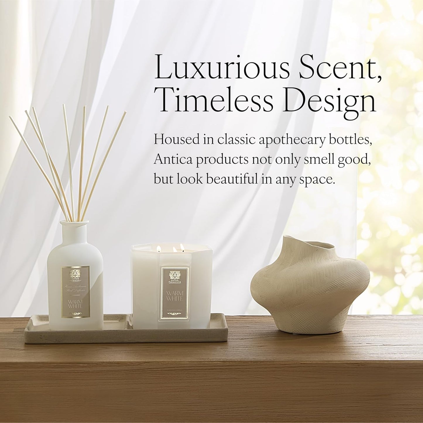 Antica Farmacista Home Ambiance Diffuser - Long-Lasting Reed Scent Diffuser - Luxury Room Freshener Gift - Warm White, 8.45 fl oz