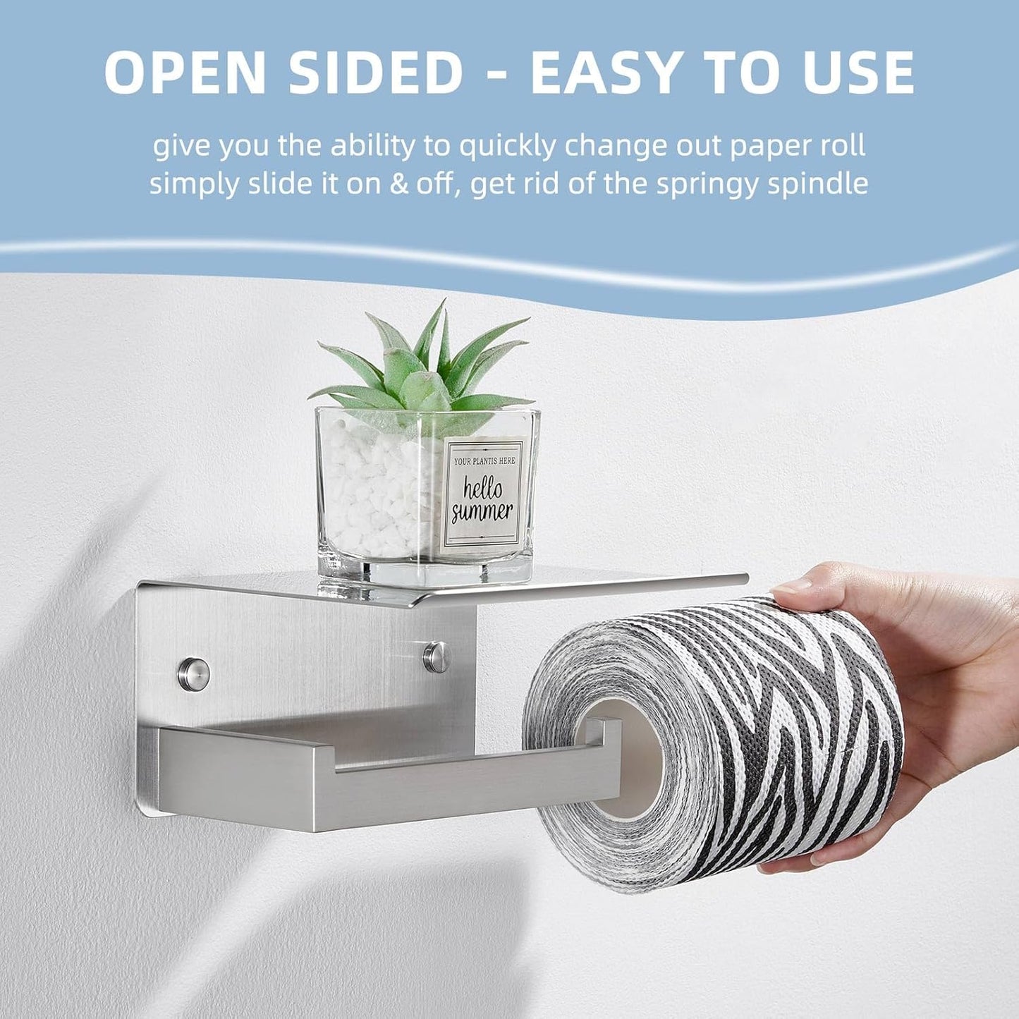 Angle Simple Toilet Paper Holder with Shelf, 304 Stainless Steel Toilet Tissue Roll Holder Brushed Nickel Wall Mount