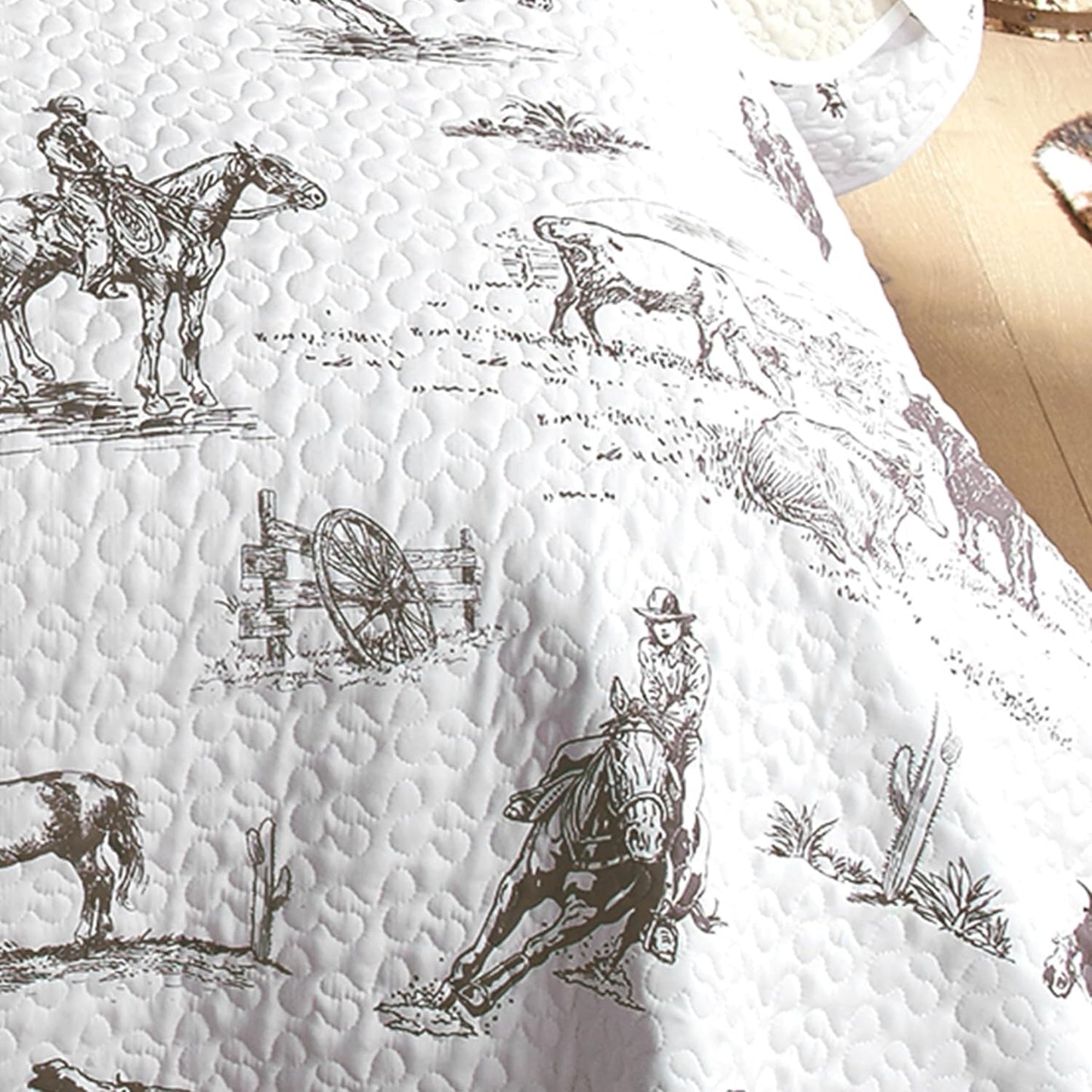 BLACK FOREST DECOR Cowboy Ranch Twin Quilt Set - Lightweight, Western Style Bedding with Cowboys and Horses, Includes Quilt and Sham, Machine Washable