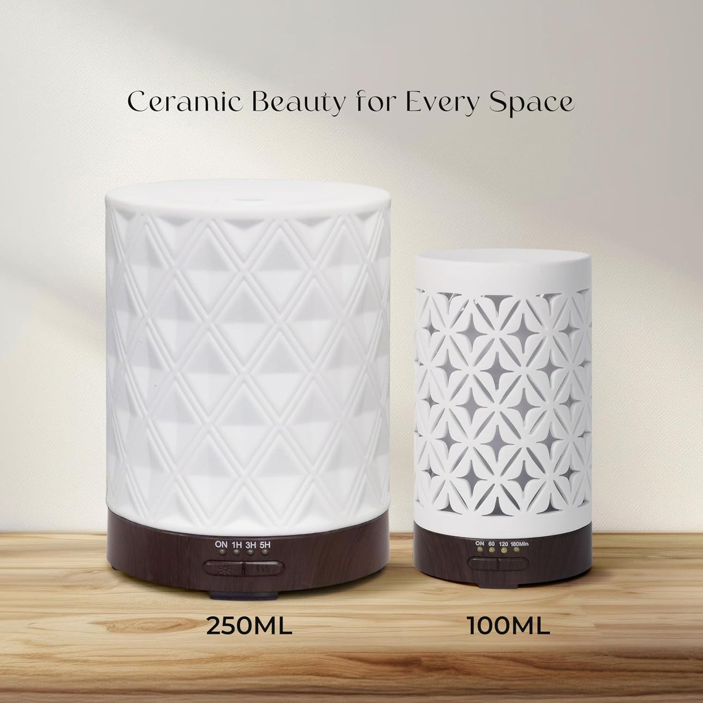 Earnest Living Essential Oil Diffuser for Large Room White Ceramic 250ml Aromatherapy Diffuser with 4 Timers 7 Night Lights and Auto Off Function for Home Gift