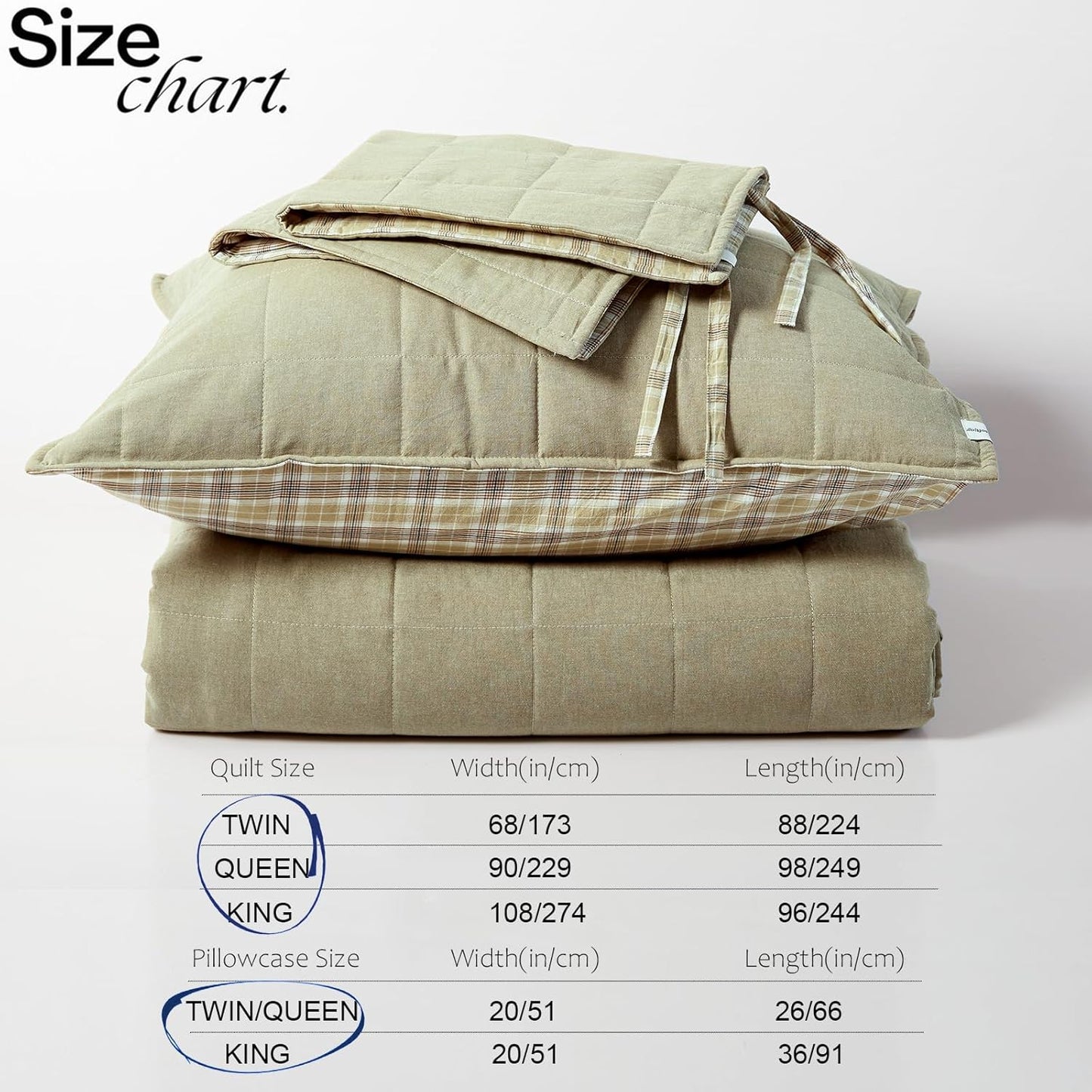 Moss Green Bedspreads Queen Size， Cotton Quilt 3-Pieces Bed Set Queen Size with Green Checked Stone Washed Bedding Coverlet with 2 Pillow Shams