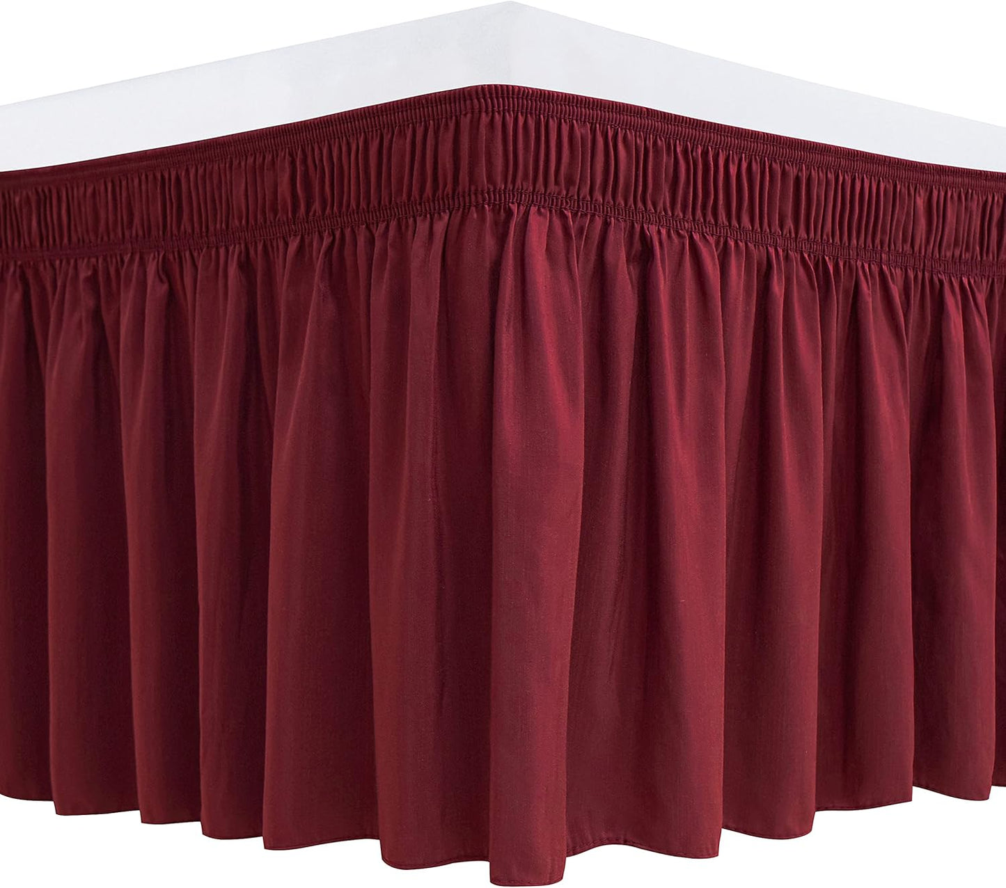 Biscaynebay Wrap Around Bed Skirts for King & Cal King Beds 16" Drop, Burgundy Adjustable Elastic Dust Ruffles Easy Fit Wrinkle & Fade Resistant Silky Luxurious Fabric Solid Machine Washable
