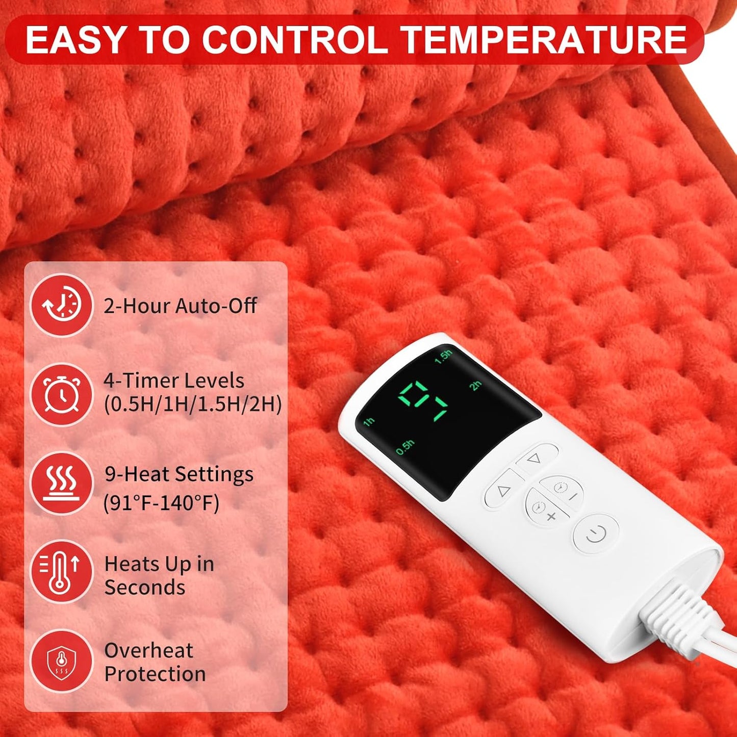 Heating Pad for Back Pain Relief 17"x33" Large, Moist Dry Heat Options, XL Electric Heating Pads, 9 Heat Settings, Machine Washable, Auto-Off, Gifts for Women, Mom, Men