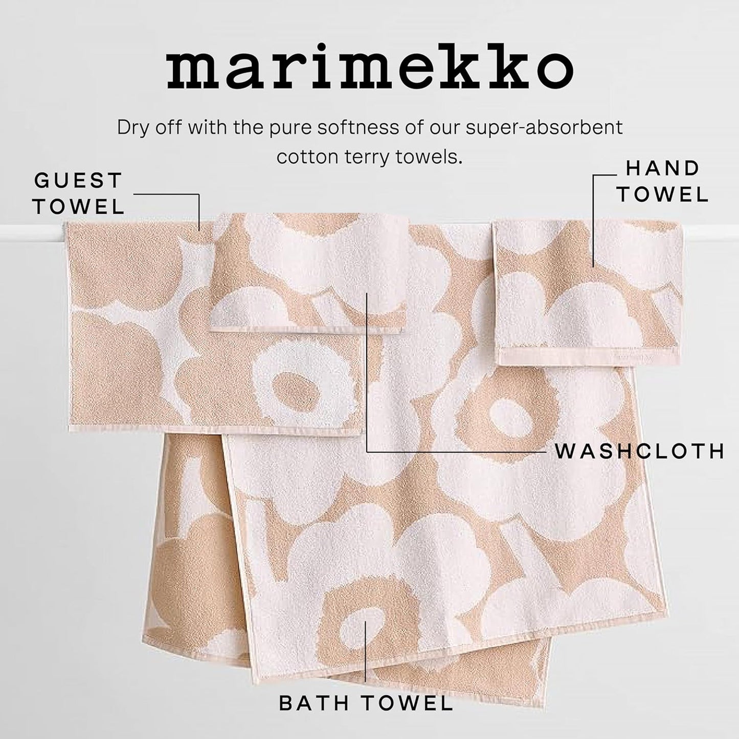 MARIMEKKO Unikko Terry Cotton Washcloth (Dark Blue) – Floral Patterned Washcloths – 12 in x 12 in