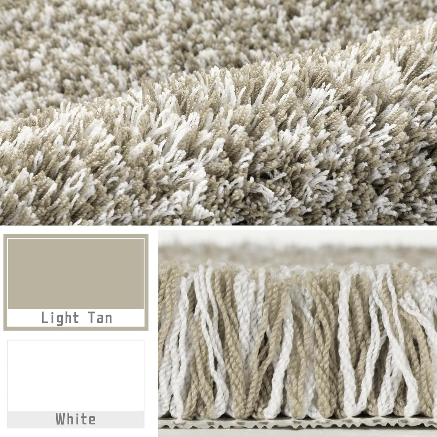 Yimobra Bathroom Rugs Non Slip Washable, Ultra Soft and Water Absorbent Bath Mats, Plush Fluffy Shower Mat Outside, Microfiber Thick Matts for Bathroom Floor/Sink, 24x17, Light Tan and White