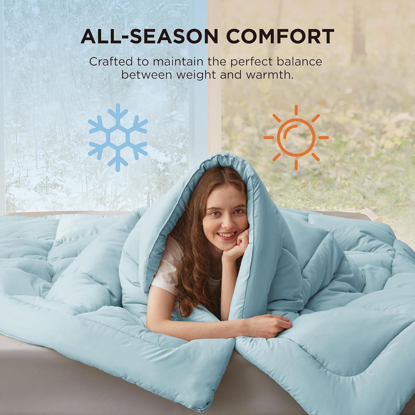 Bedsure Comforter Duvet Insert - Quilted Comforters Oversized King, All Season Duvet, GentleSoft Down Alternative Bedding, with 8 Tabs, Gifts for Women/Men, Light Spa Blue, Oversized King 116x98Inche