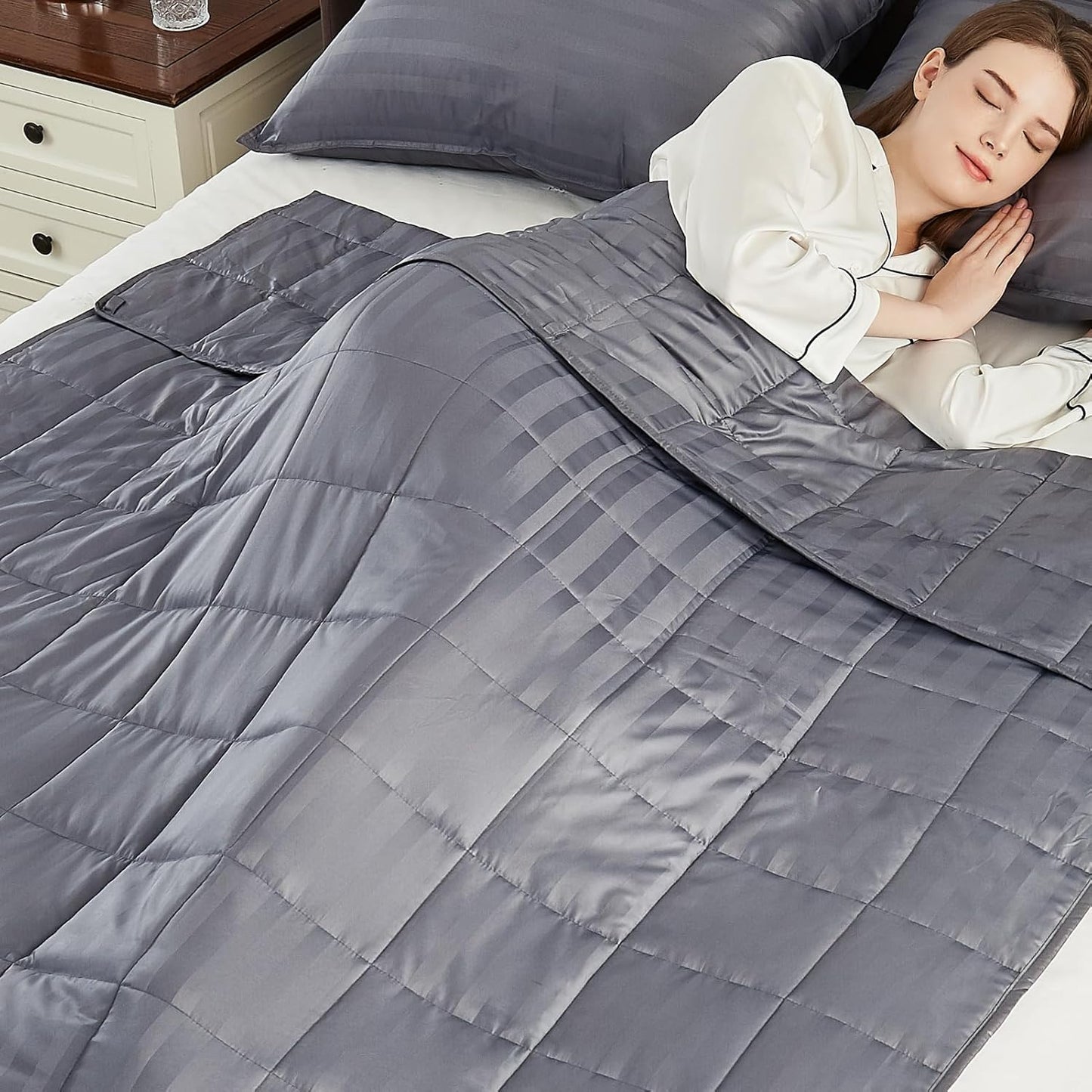 Weighted Blanket Twin Size (48"x72" 10lbs),Ultra Soft and Cozy Cooling Weighted Blanket for Adult,Heavy Blanket with Machine Washable Soft Blanket, Stripe Grey