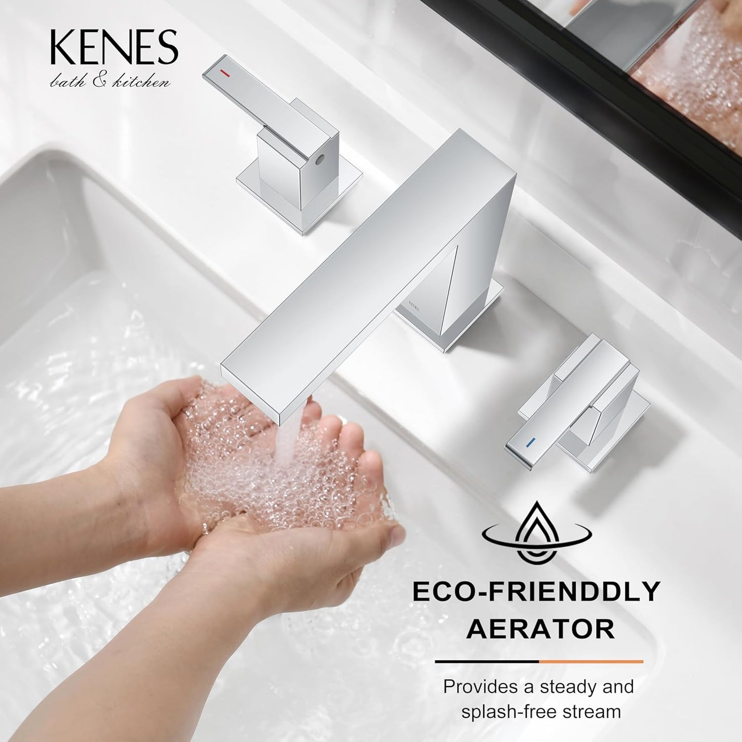 KENES Chrome Widespread Bathroom Faucet Two Handle Bathroom Sink Faucet, 8-Inch 3 Pieces Bathroom Vanity Faucet 3 Hole with Supply Lines, KE-9050-5