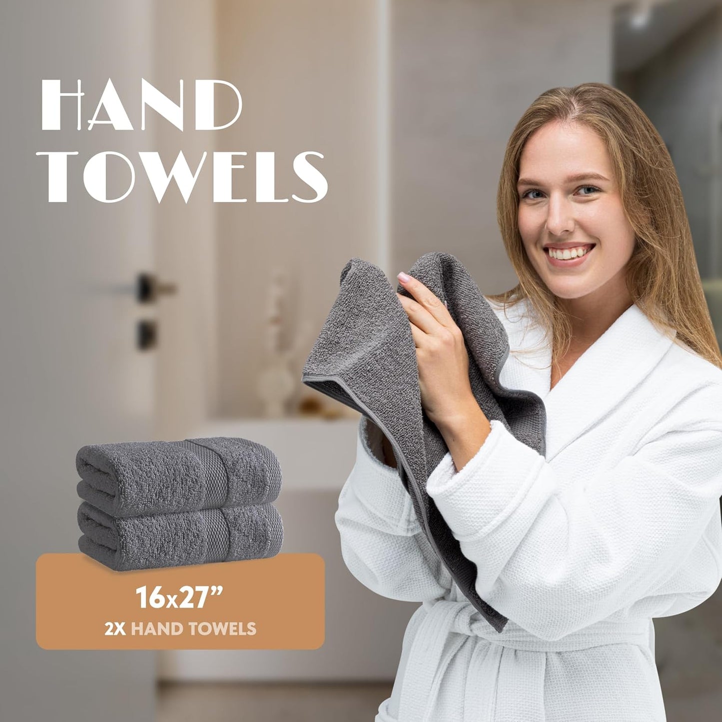 Gray Bath Towel Set of 6 - 100% Cotton Highly Absorbent Towels for Bathroom, 2 Luxury Bath Towels 650GSM, 2 Hand Towels, 2 Washcloths