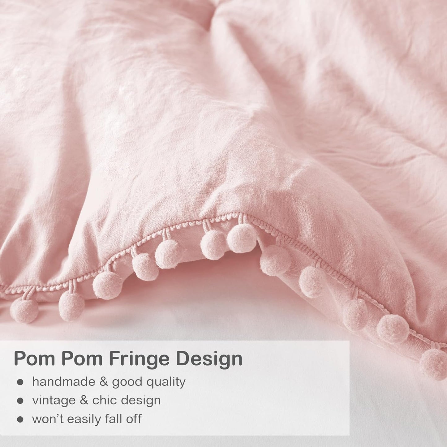 Codi Blush Twin Comforter Set for Girls - Boho Aesthetic Pom Fringe Design Cute Bedding, Soft Washed Microfiber Blush Bed Sets, Lightweight Chic,1 Comforter & 1 Pillowcase