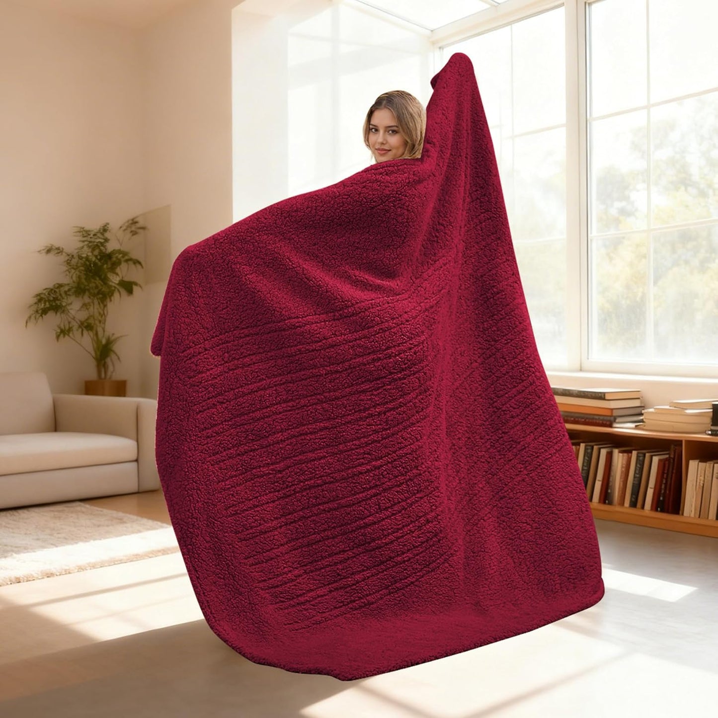 Electric Heated Blanket 6 Heating Settings & 10H Auto Off Full 72×84 Double Sided Plush Sherpa Ultra-Soft Warm Thick, Machine Washable, Fast Heating, Home Office, Red