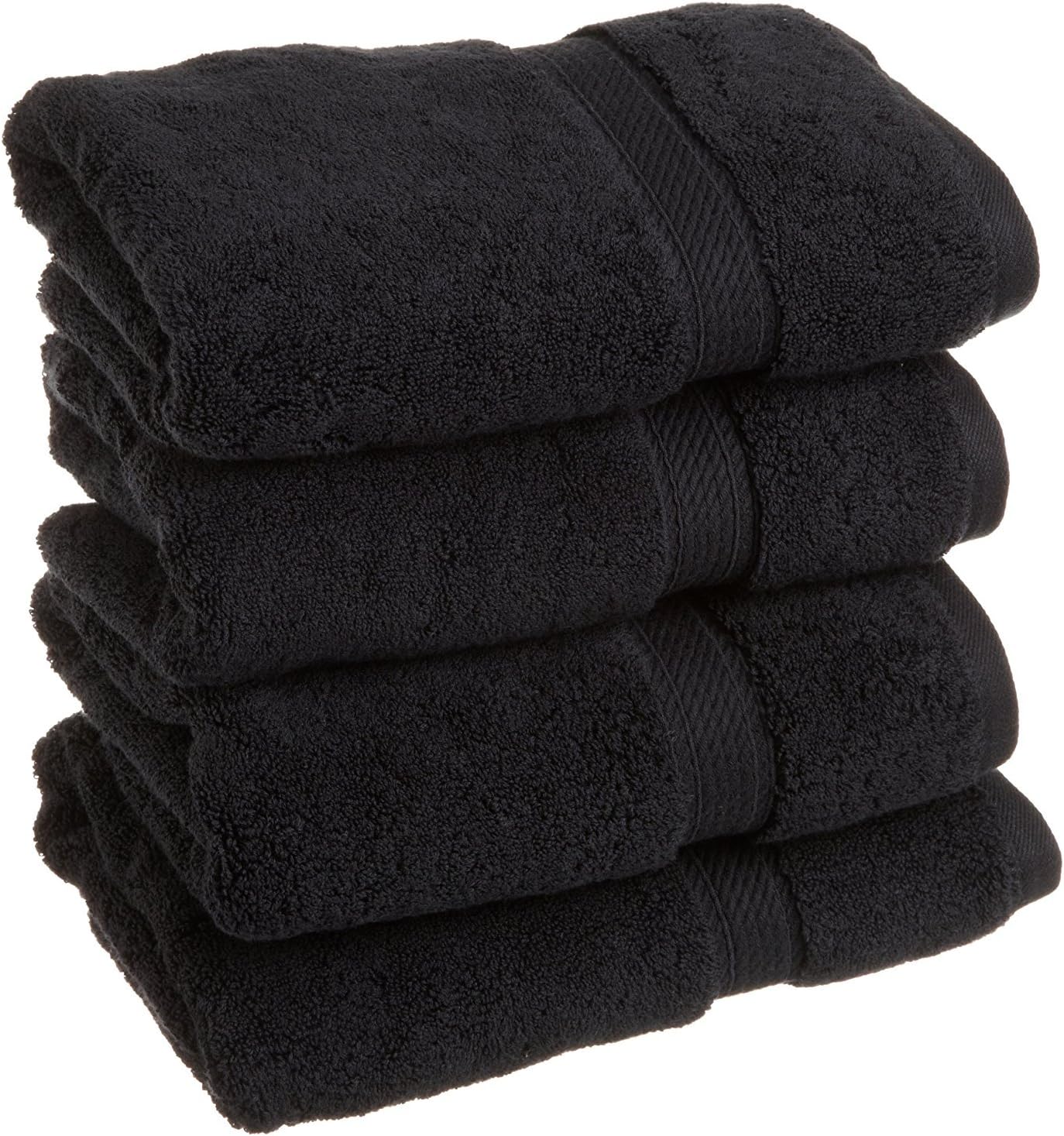 Superior Egyptian Cotton Pile Hand Towel Set of 4, Ultra Soft Luxury Towels, Thick Plush Essentials, Absorbent Heavyweight, Guest Bath, Hotel, Spa, Home Bathroom, Shower Basics, Black