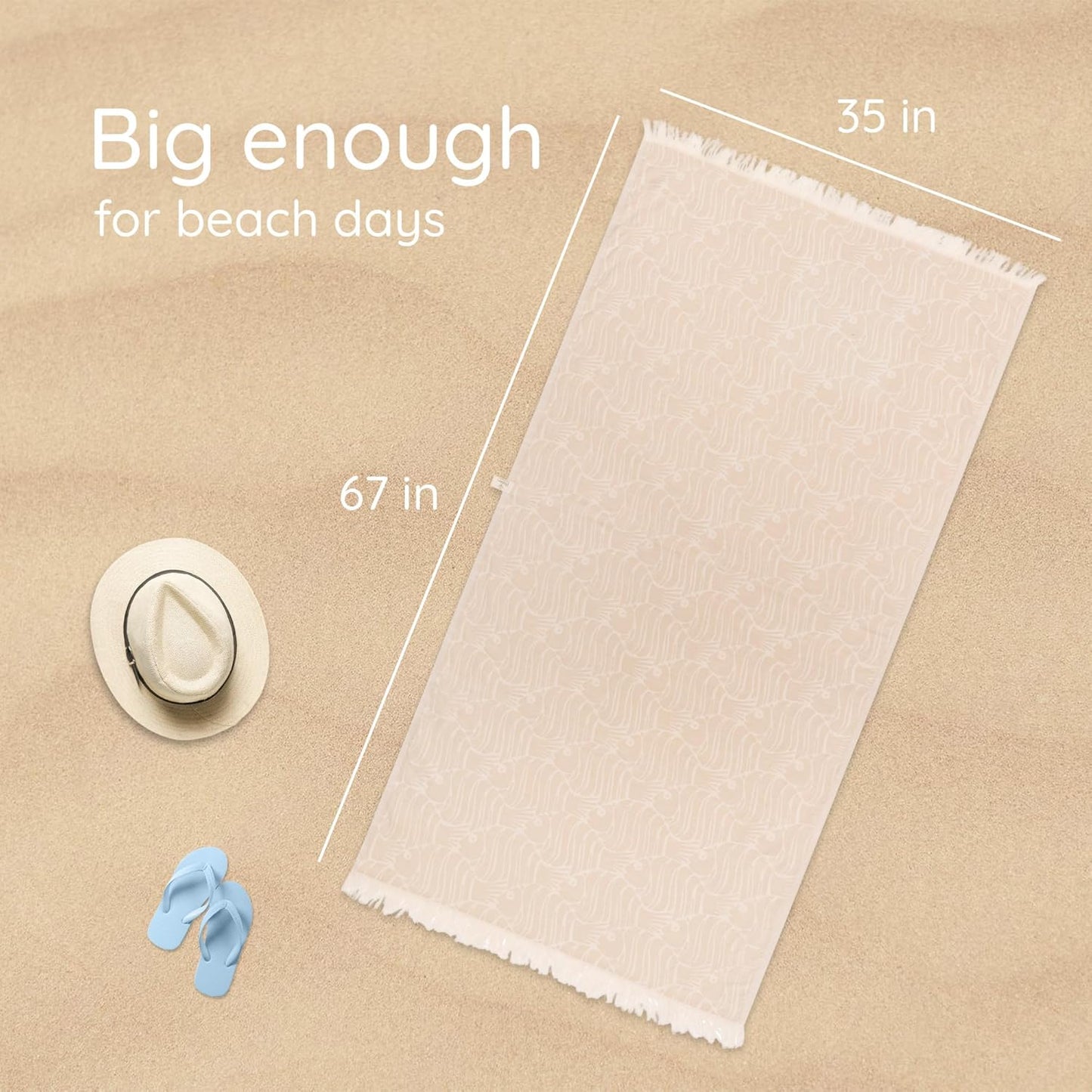 Premium Turkish Beach Towel – 100% Cotton, Quick Dry, Sand Free, Oversized 35” X 67” Oversized Beach Towels – Ideal For Travel, Pool, Beach Accessories Must Haves - Beige Fish Design