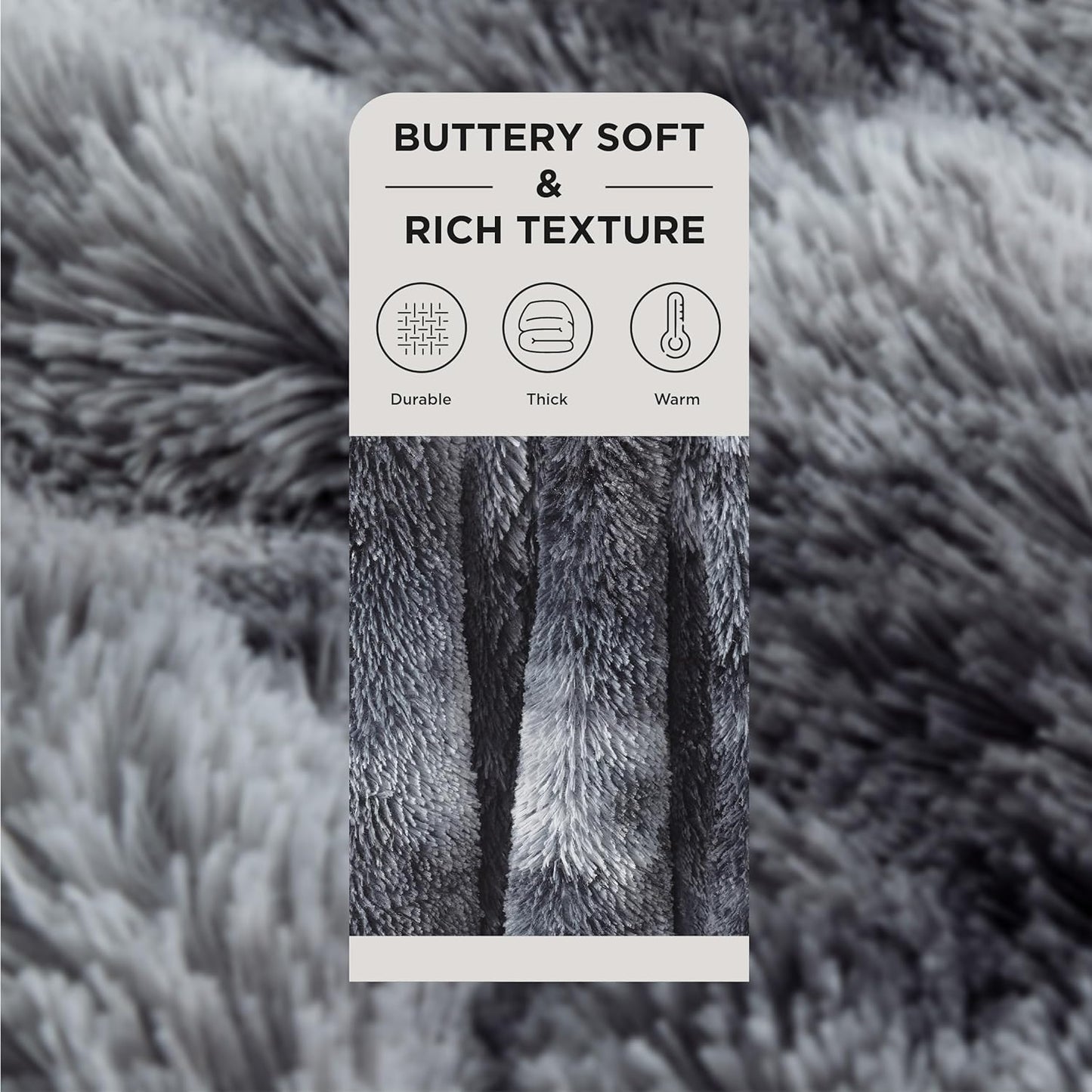 Bedsure GentleSoft Fluffy Sherpa Fleece Faux Fur Blankets Queen Size for Bed, Bedroom Decor Winter Bedding Thick Warm Full Queen Blankets, Fuzzy Plush Soft Heavy Mink Cozy Gifts, Tie Dye Grey, 90x90