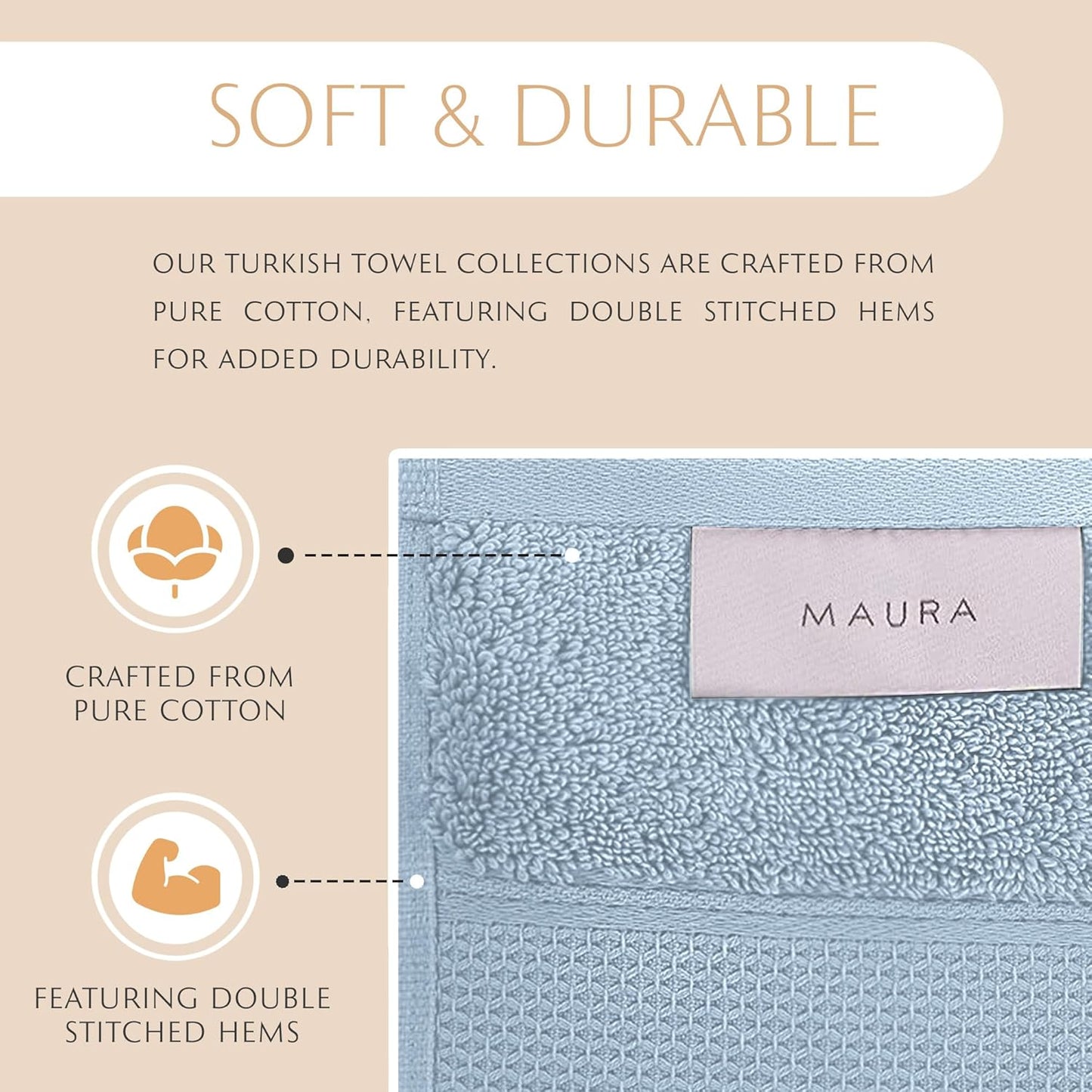 MAURA Light Blue Bath Towel Set of 8 for Bathroom. Turkish Cotton Luxury Bath Towels. Extra Large, Thick, Plush & Soft. Hotel & Spa Quality - Serenity Blue