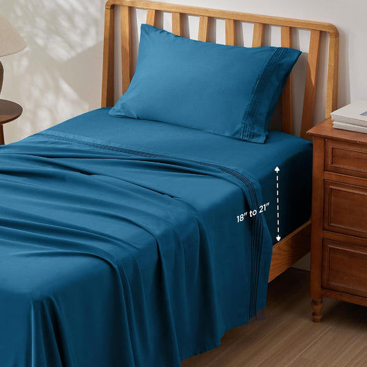 Bedsure Deep Pocket Twin Sheets Set - Fits Mattresses Up to 21 Inches Thick -3 Piece GentleSoft Bed Sheets, Moisture Wicking, Soft & Cooling Bedsheet & Pillowcases, Easy & Secure Fit, Teal Blue
